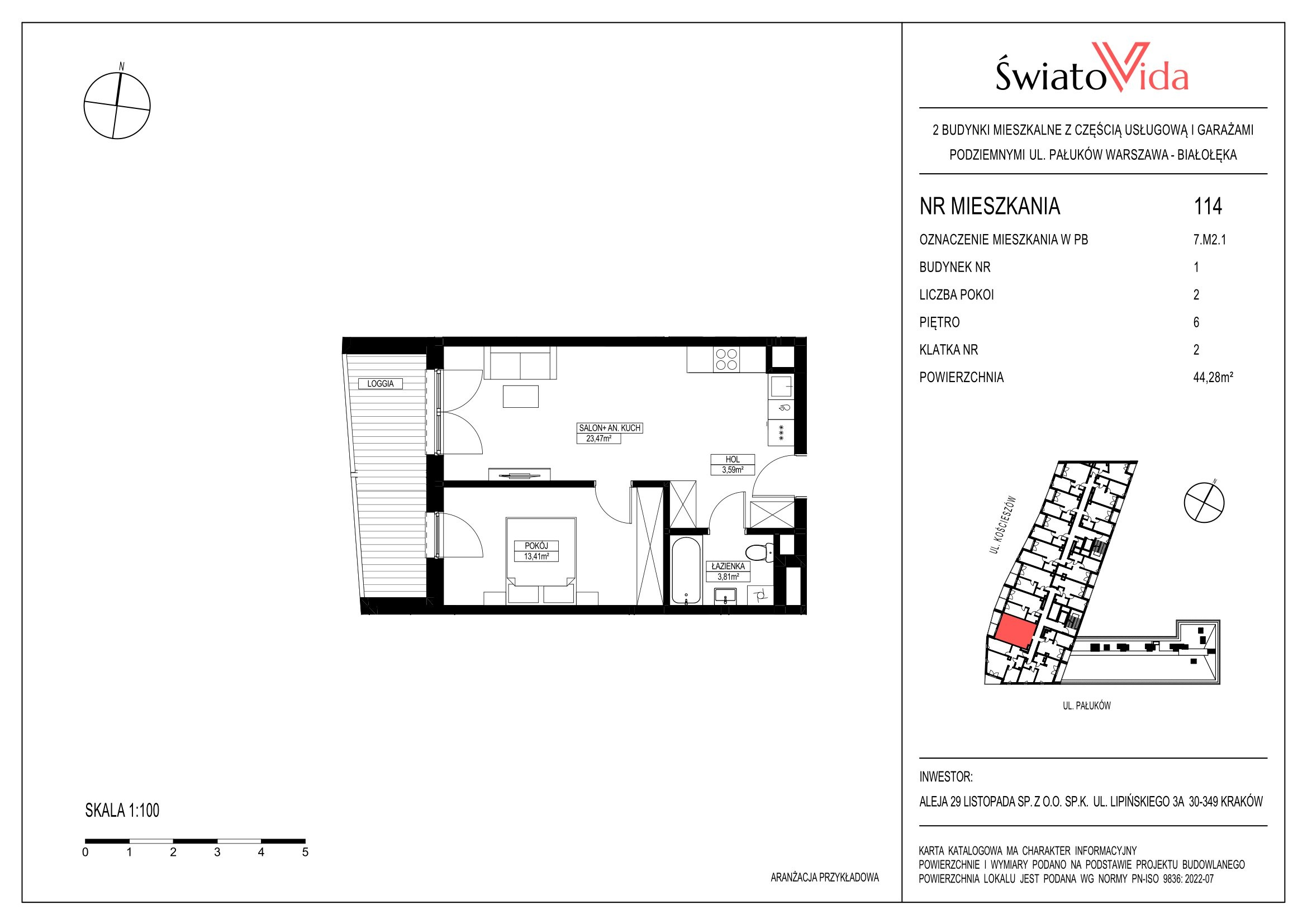 Mieszkanie 44,28 m², piętro 6, oferta nr 114, Osiedle ŚwiatoVida, Warszawa, Białołęka, Tarchomin, ul. Pałuków-idx