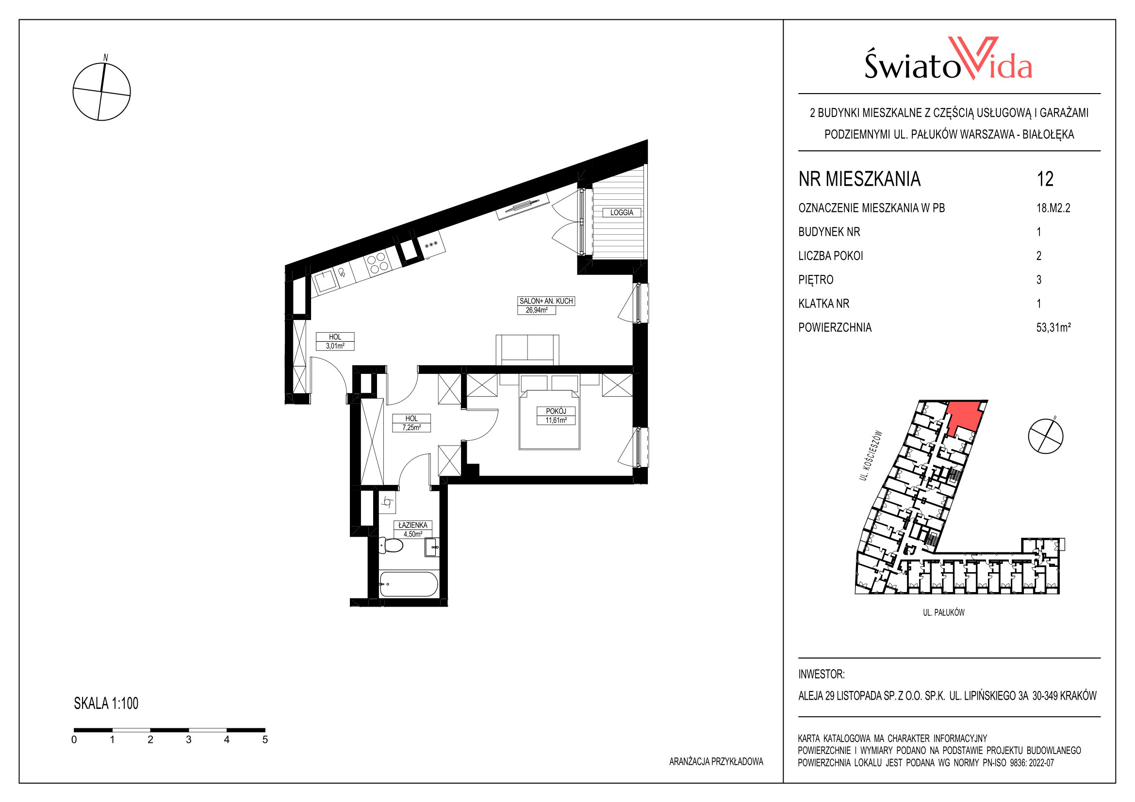 Mieszkanie 55,50 m², piętro 3, oferta nr 12, Osiedle ŚwiatoVida, Warszawa, Białołęka, Tarchomin, ul. Pałuków-idx