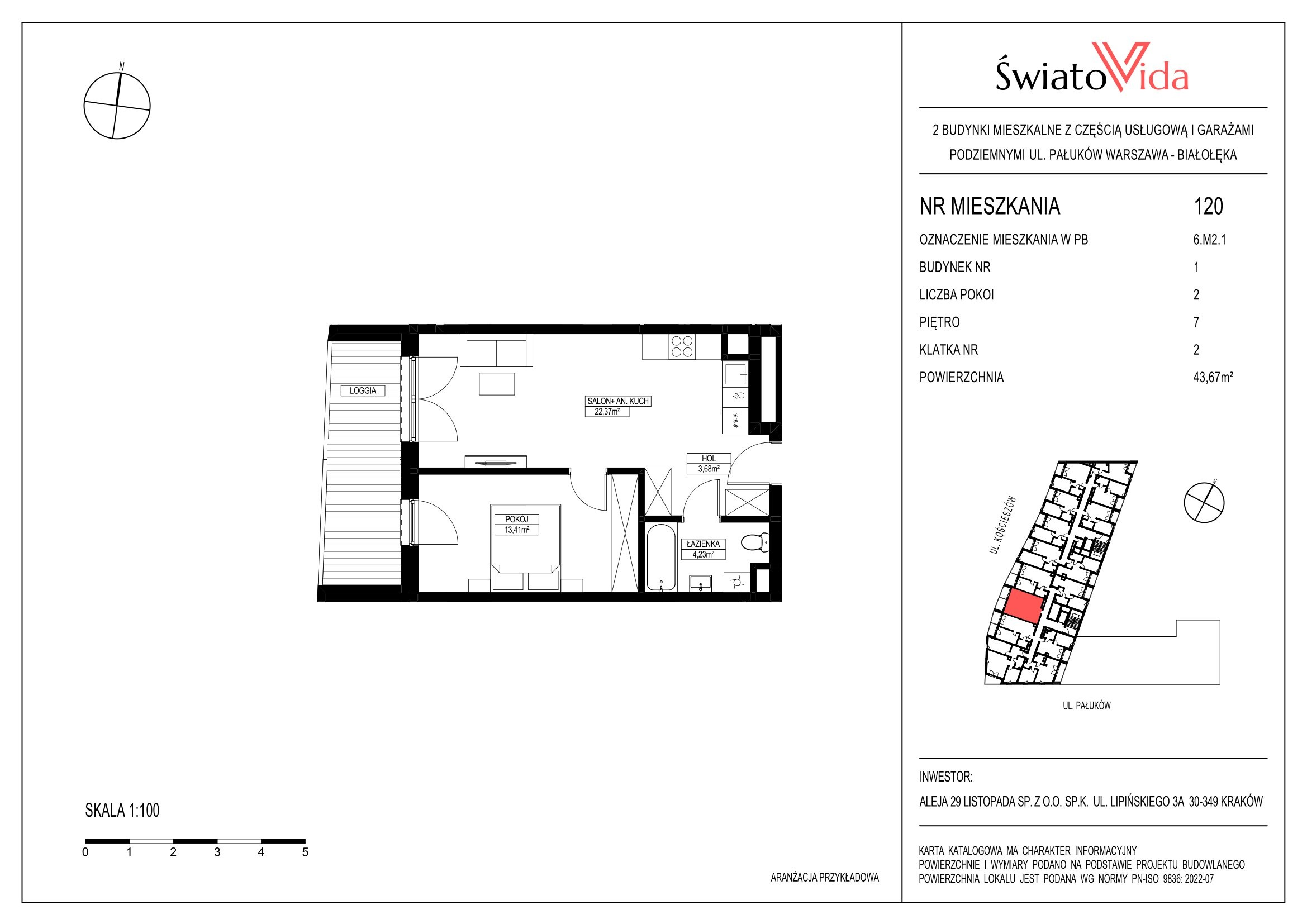 Mieszkanie 43,67 m², piętro 7, oferta nr 120, Osiedle ŚwiatoVida, Warszawa, Białołęka, Tarchomin, ul. Pałuków-idx