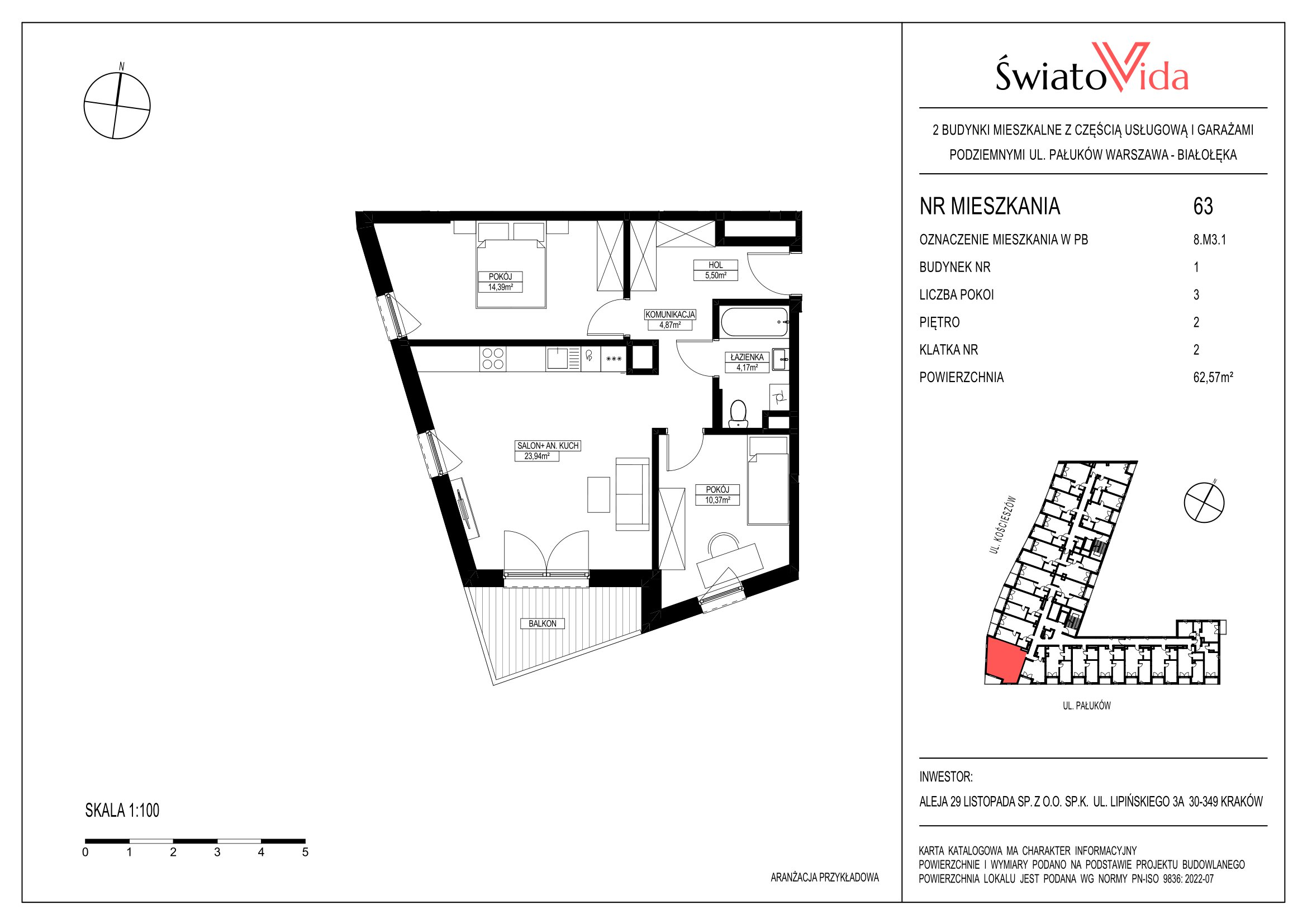 Mieszkanie 62,23 m², piętro 2, oferta nr 63, Osiedle ŚwiatoVida, Warszawa, Białołęka, Tarchomin, ul. Pałuków-idx