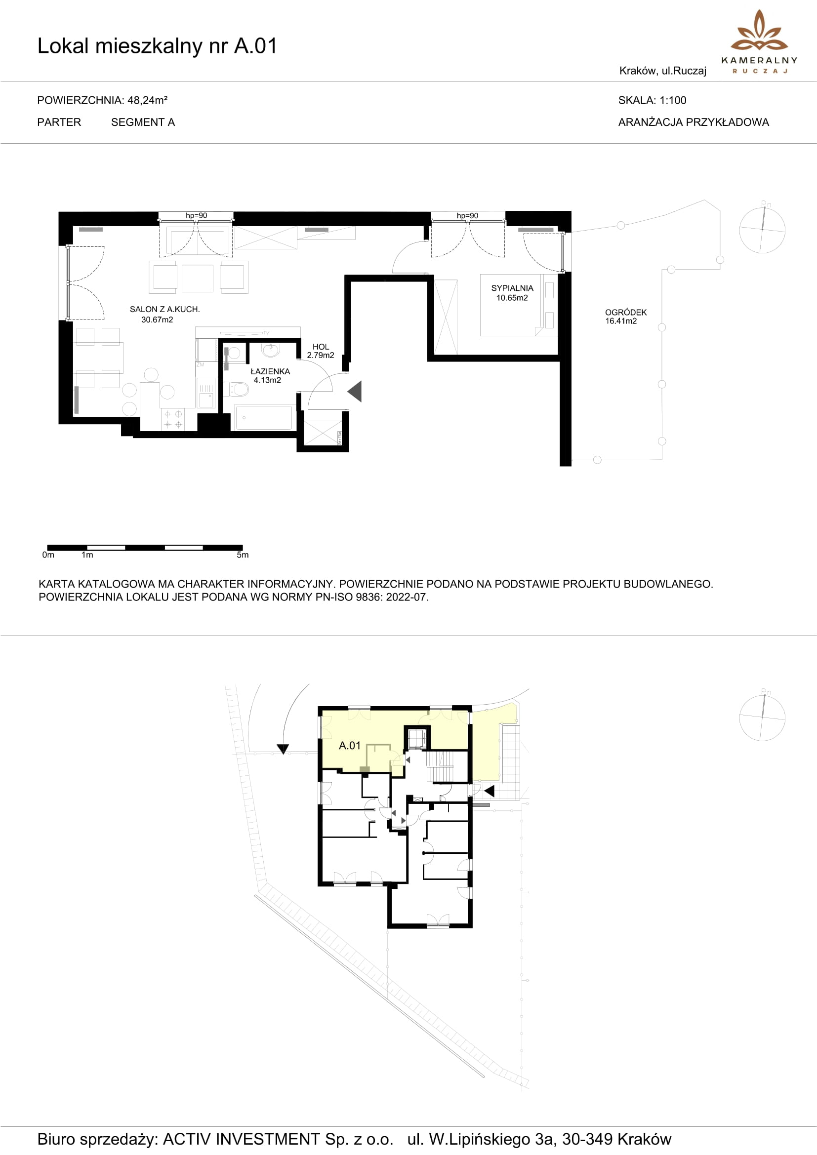 Mieszkanie 48,24 m², parter, oferta nr A.01, Kameralny Ruczaj, Kraków, Dębniki, Osiedle Ruczaj-Zaborze, ul. Ruczaj-idx