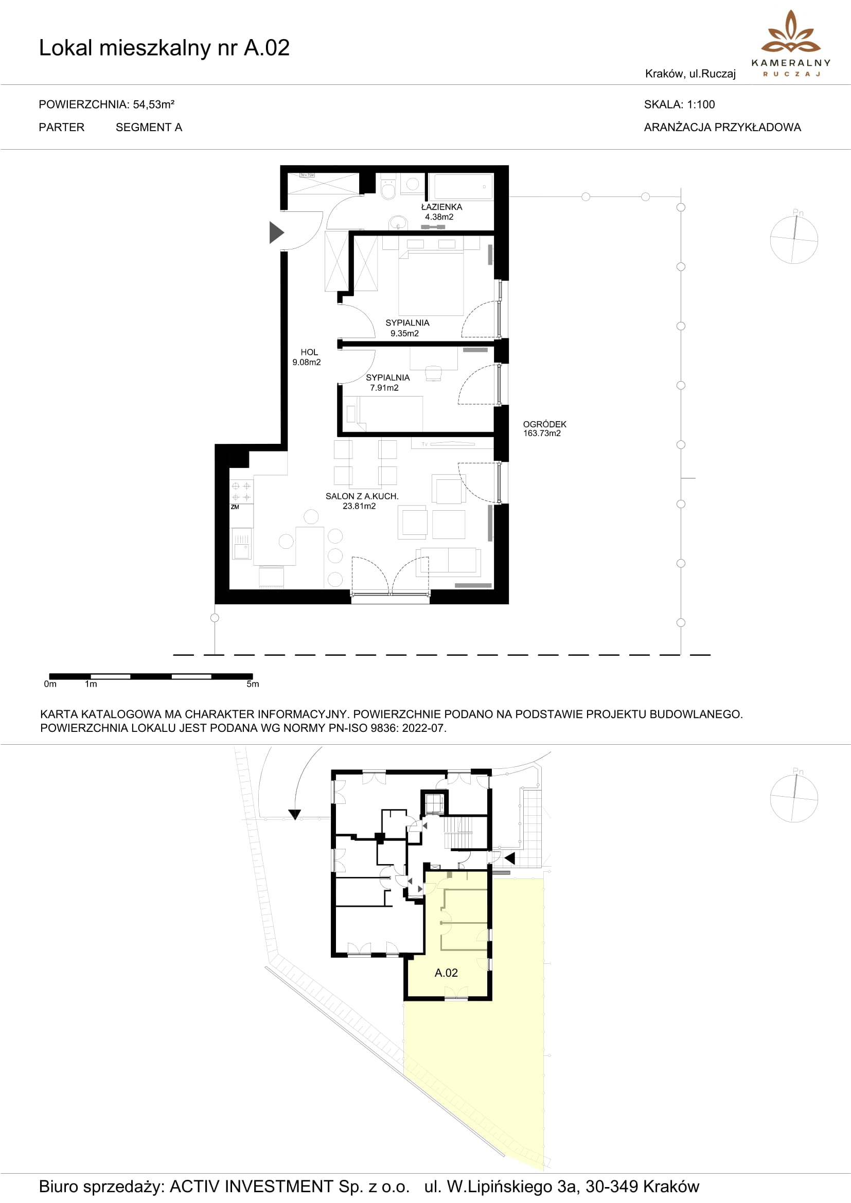 Mieszkanie 54,53 m², parter, oferta nr A.02, Kameralny Ruczaj, Kraków, Dębniki, Osiedle Ruczaj-Zaborze, ul. Ruczaj-idx