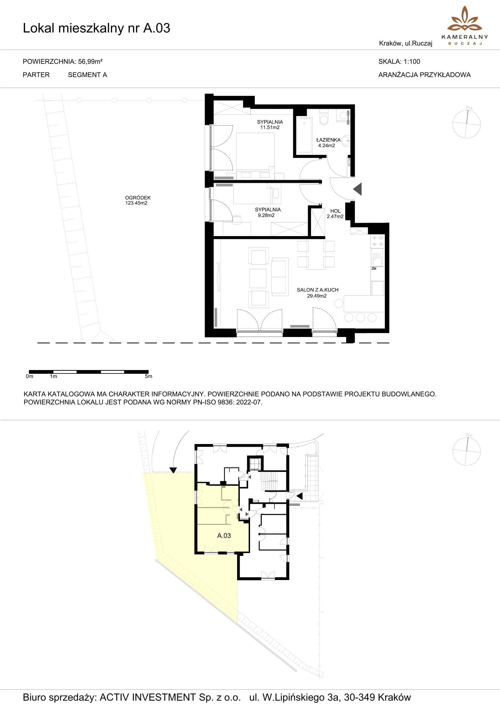 Mieszkanie 56,99 m², parter, oferta nr A.03, Kameralny Ruczaj, Kraków, Dębniki, Osiedle Ruczaj-Zaborze, ul. Ruczaj-idx