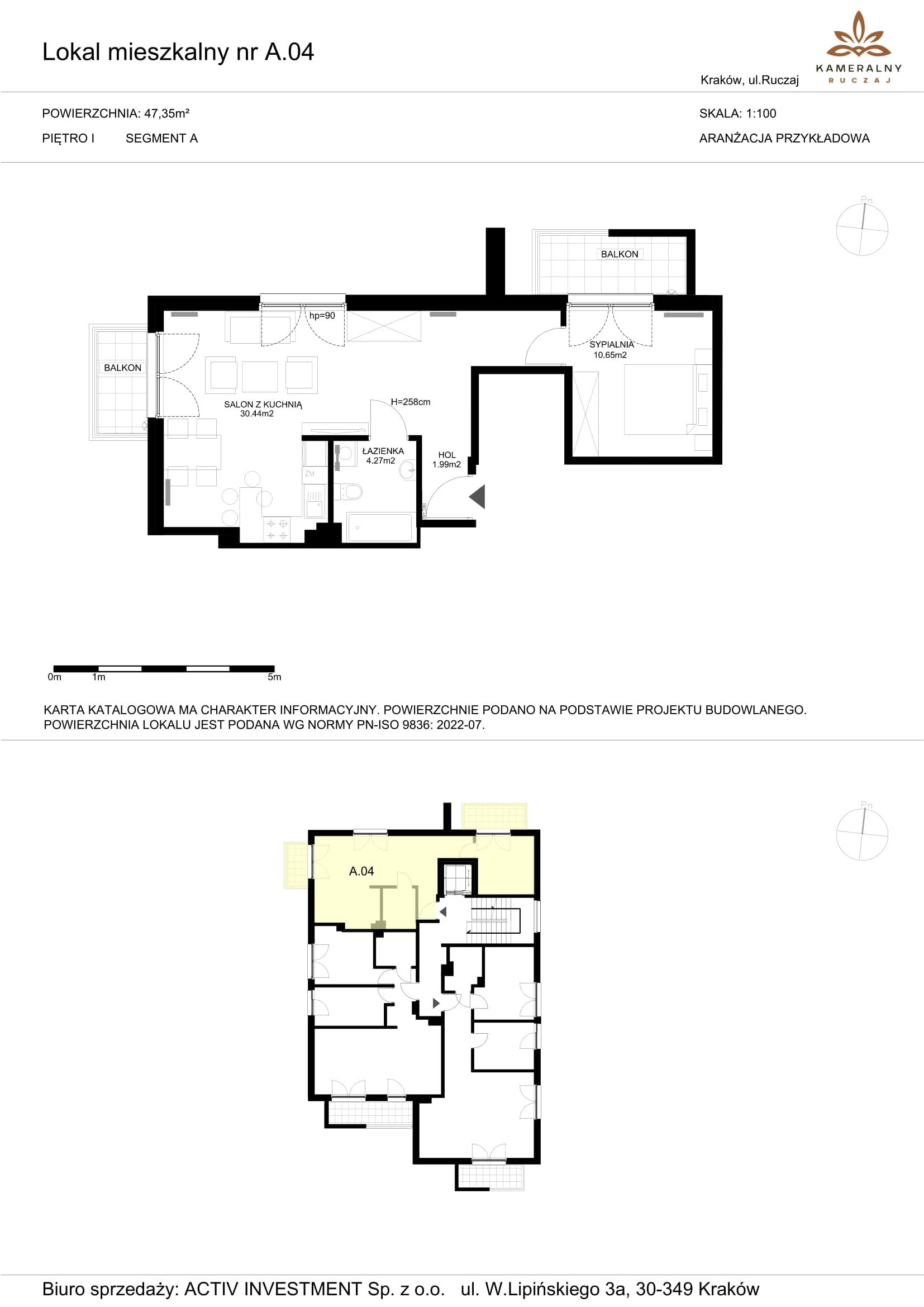 Mieszkanie 47,35 m², piętro 1, oferta nr A.04, Kameralny Ruczaj, Kraków, Dębniki, Osiedle Ruczaj-Zaborze, ul. Ruczaj-idx