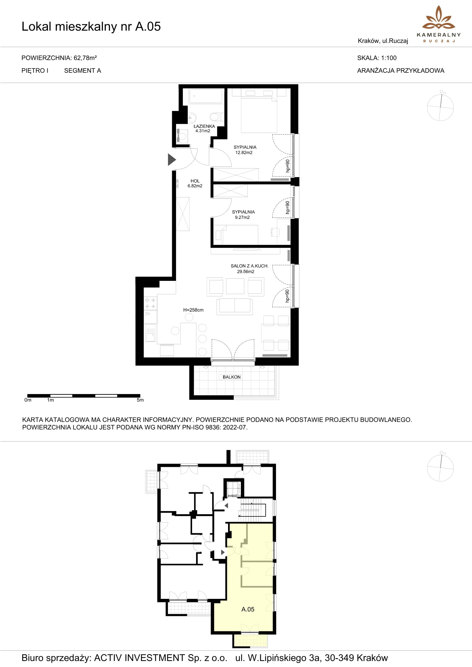 Mieszkanie 62,78 m², piętro 1, oferta nr A.05, Kameralny Ruczaj, Kraków, Dębniki, Osiedle Ruczaj-Zaborze, ul. Ruczaj-idx