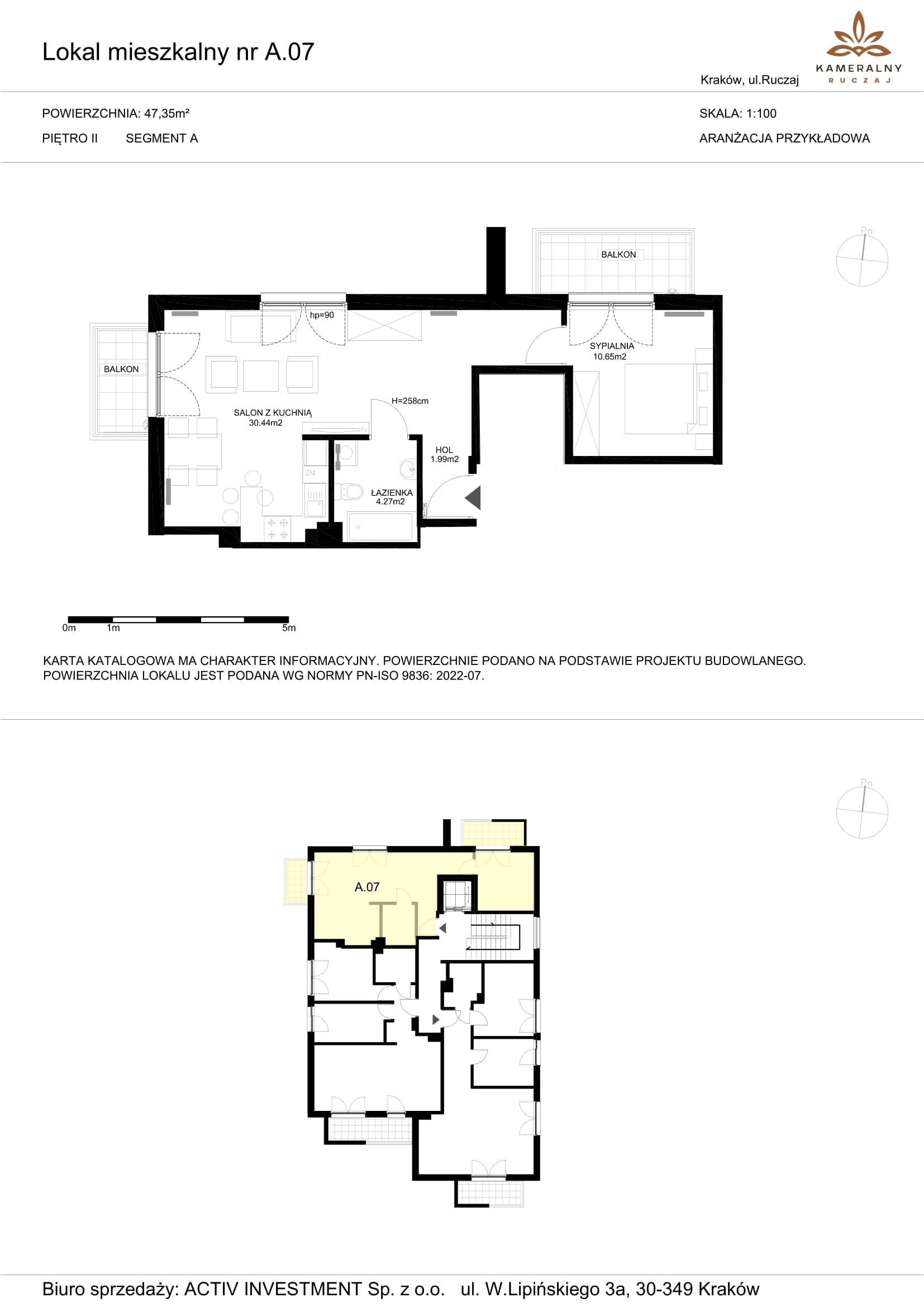 Mieszkanie 47,35 m², piętro 2, oferta nr A.07, Kameralny Ruczaj, Kraków, Dębniki, Osiedle Ruczaj-Zaborze, ul. Ruczaj-idx