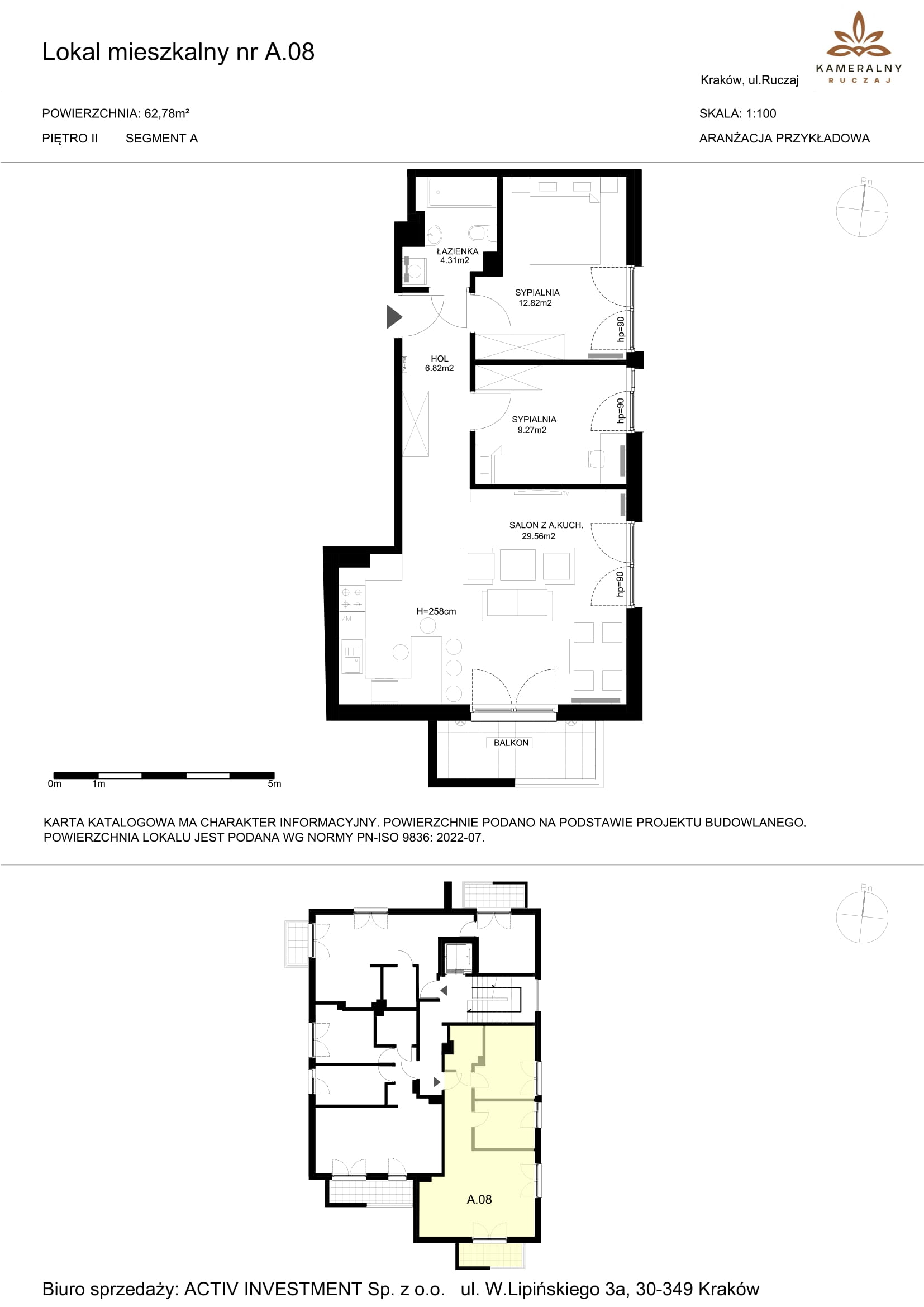 Mieszkanie 62,78 m², piętro 2, oferta nr A.08, Kameralny Ruczaj, Kraków, Dębniki, Osiedle Ruczaj-Zaborze, ul. Ruczaj-idx