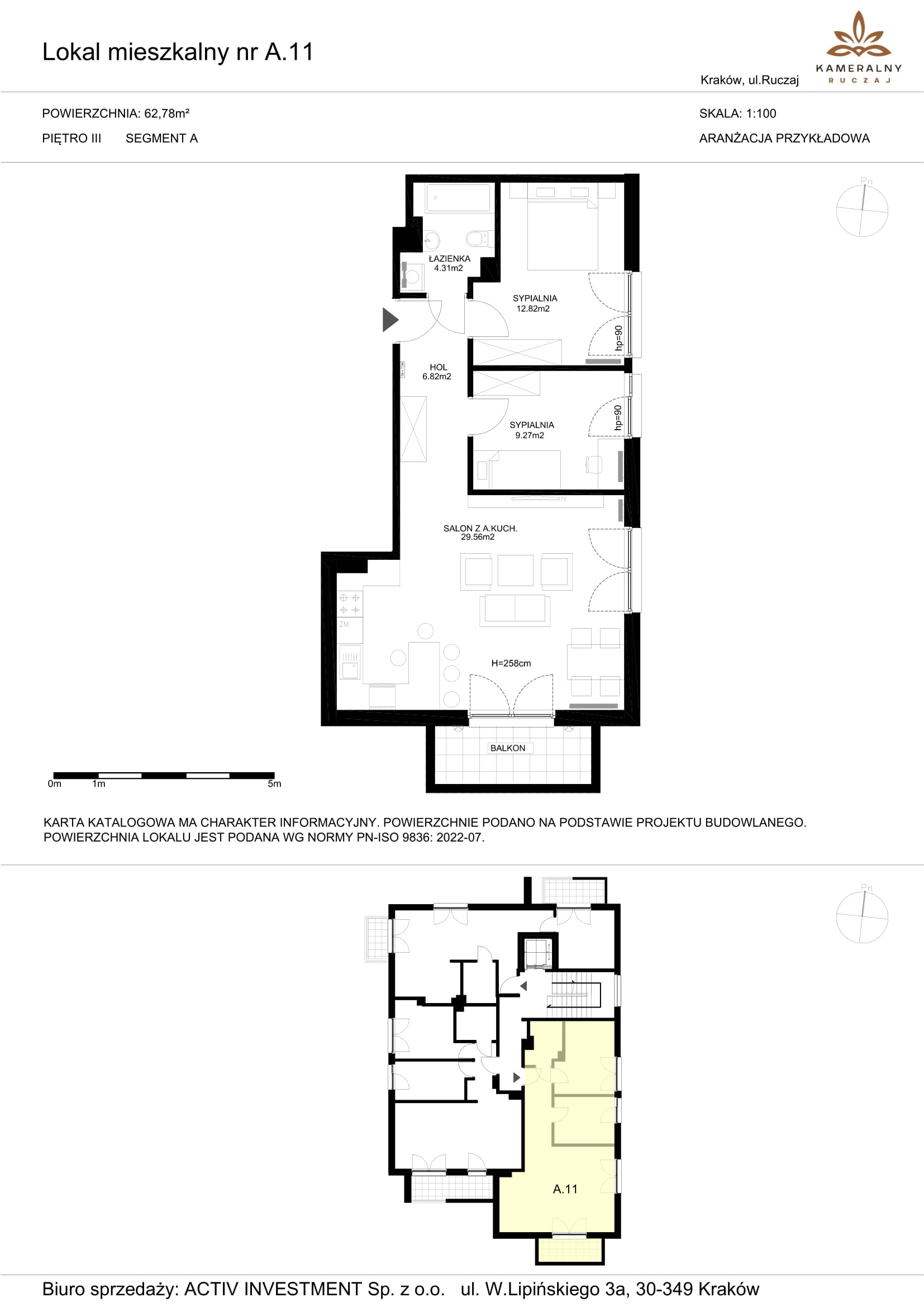 Mieszkanie 62,78 m², piętro 3, oferta nr A.11, Kameralny Ruczaj, Kraków, Dębniki, Osiedle Ruczaj-Zaborze, ul. Ruczaj-idx