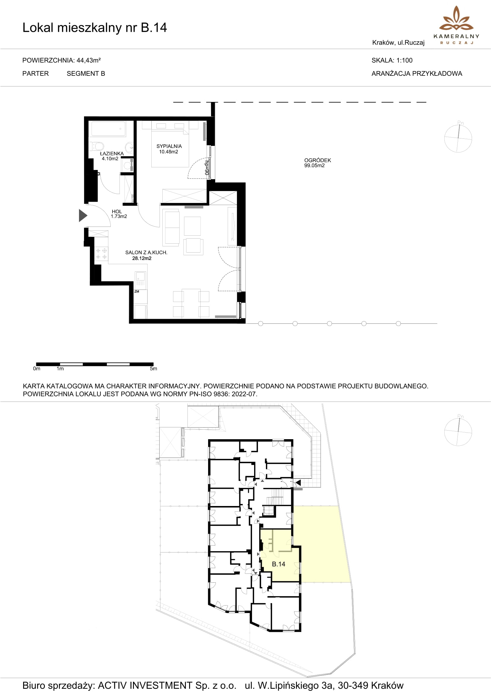 Mieszkanie 44,43 m², parter, oferta nr B.14, Kameralny Ruczaj, Kraków, Dębniki, Osiedle Ruczaj-Zaborze, ul. Ruczaj-idx