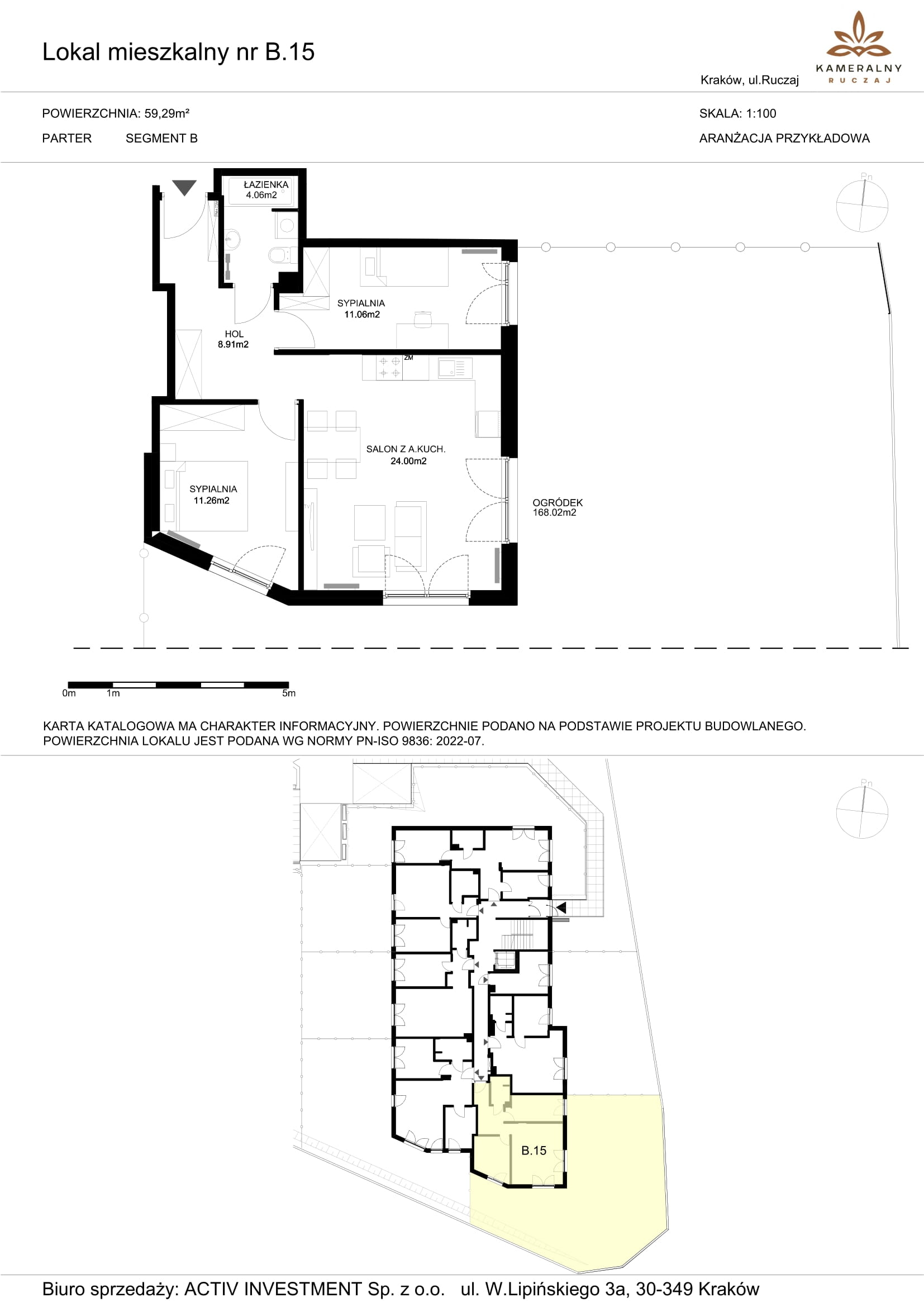 Mieszkanie 59,29 m², parter, oferta nr B.15, Kameralny Ruczaj, Kraków, Dębniki, Osiedle Ruczaj-Zaborze, ul. Ruczaj-idx