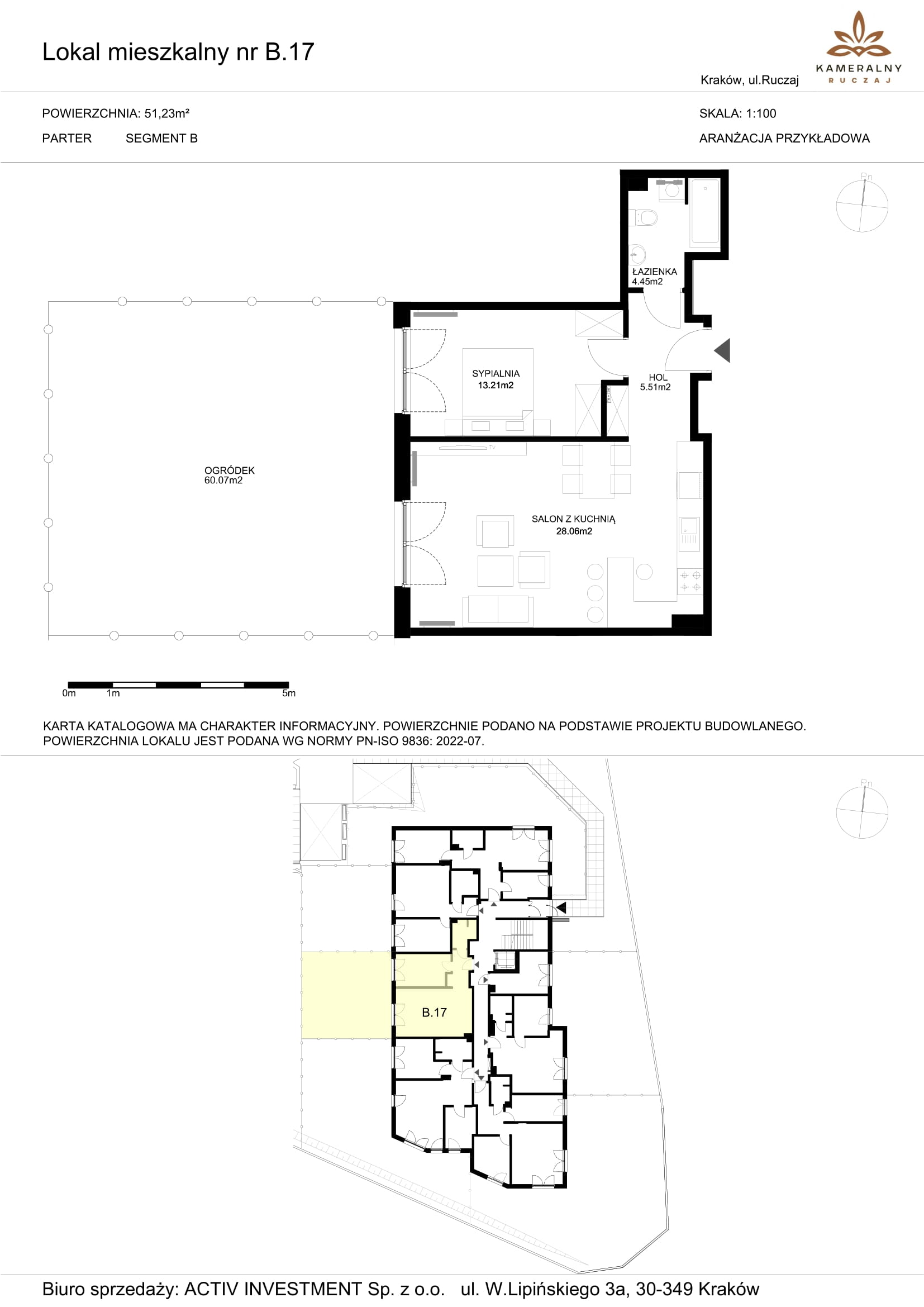 Mieszkanie 51,23 m², parter, oferta nr B.17, Kameralny Ruczaj, Kraków, Dębniki, Osiedle Ruczaj-Zaborze, ul. Ruczaj-idx