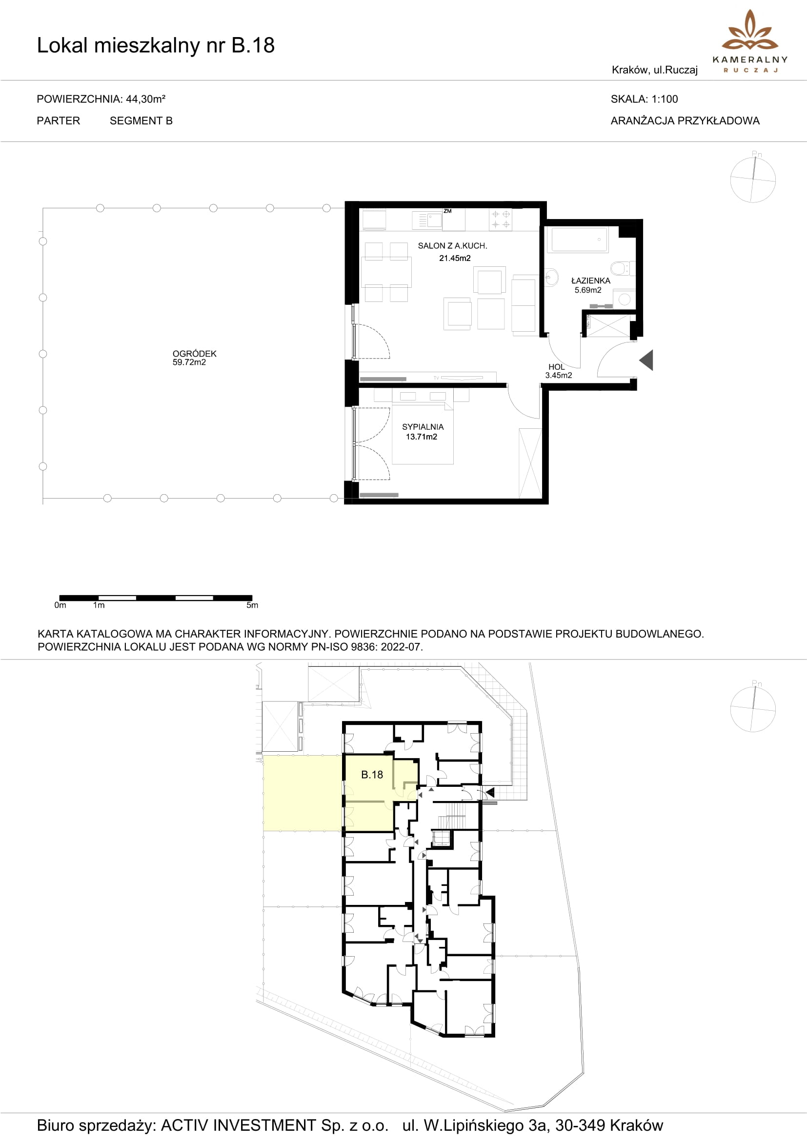 Mieszkanie 44,30 m², parter, oferta nr B.18, Kameralny Ruczaj, Kraków, Dębniki, Osiedle Ruczaj-Zaborze, ul. Ruczaj-idx