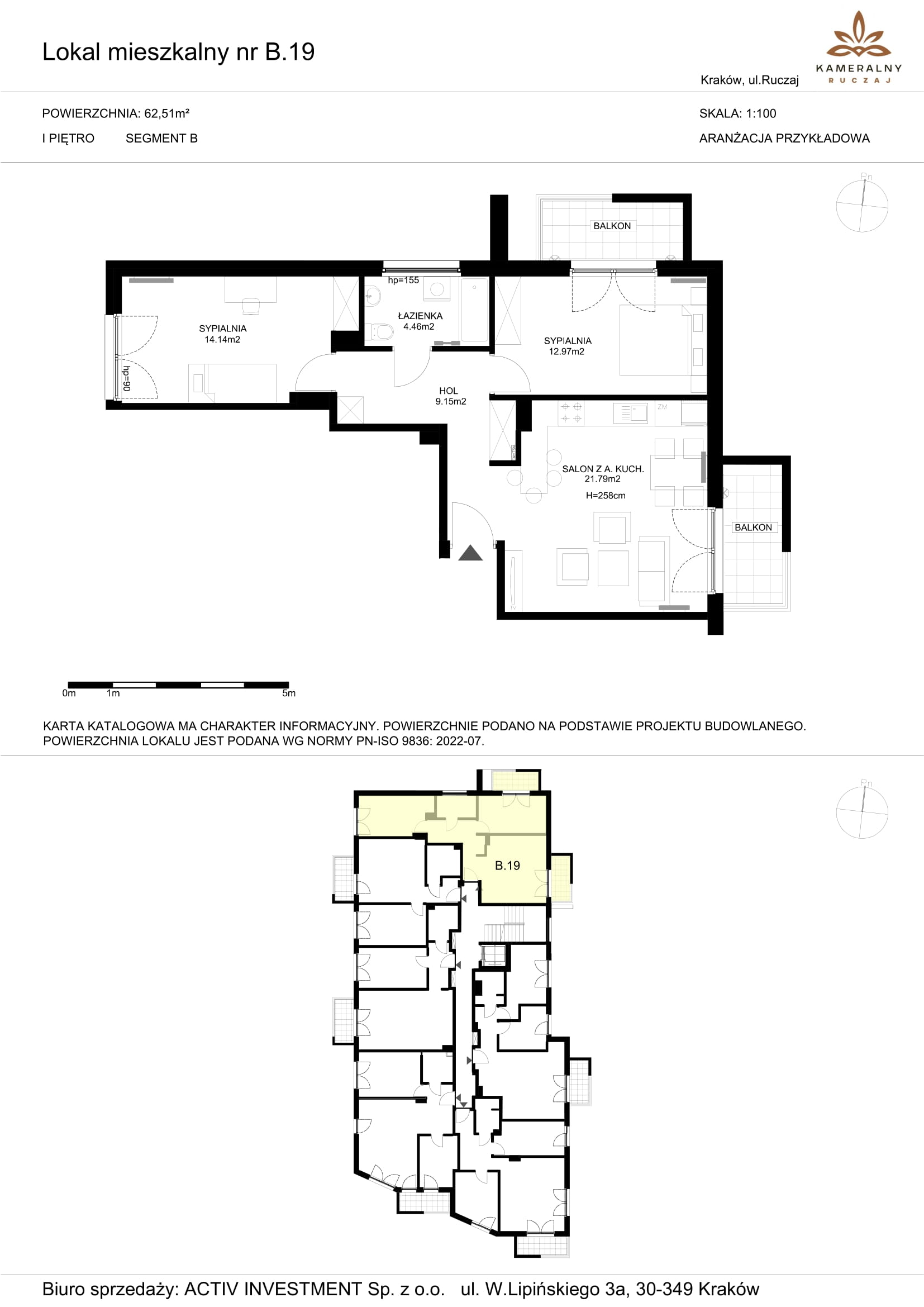 Mieszkanie 62,51 m², piętro 1, oferta nr B.19, Kameralny Ruczaj, Kraków, Dębniki, Osiedle Ruczaj-Zaborze, ul. Ruczaj-idx