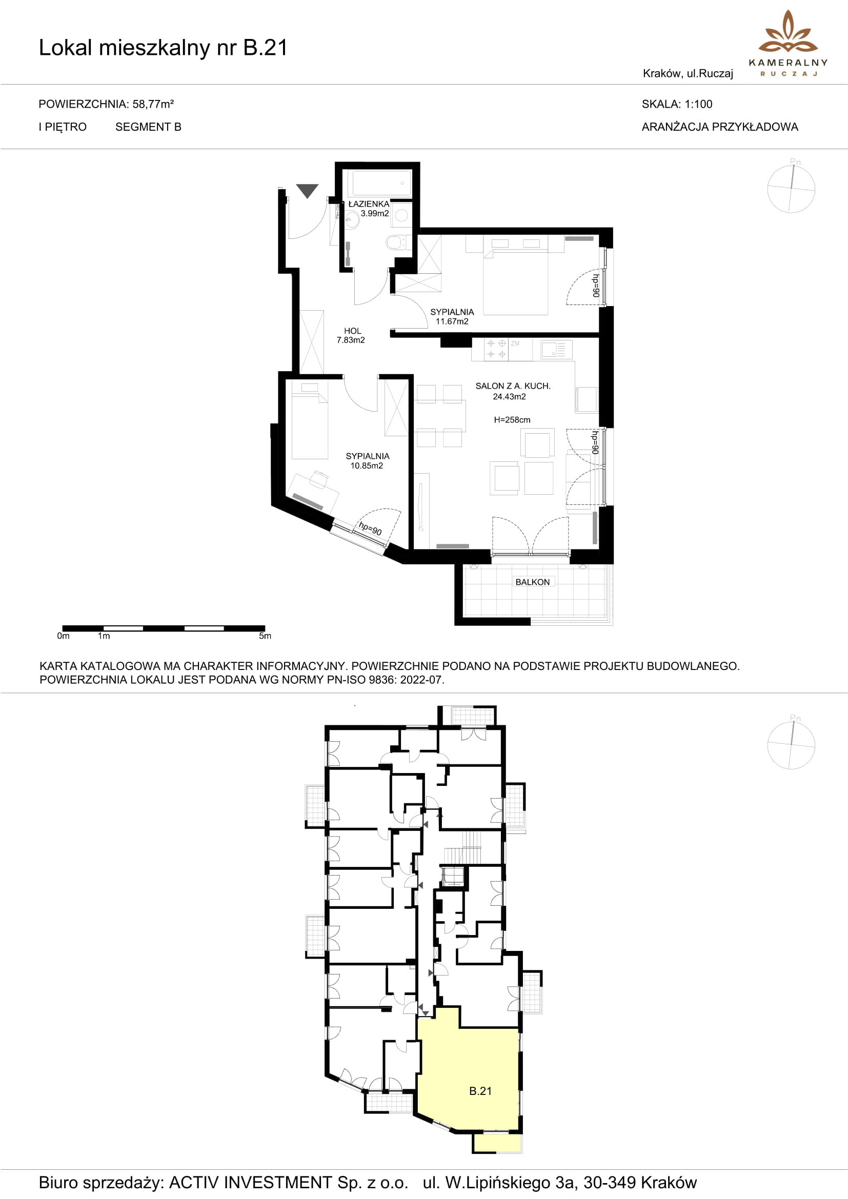 Mieszkanie 58,77 m², piętro 1, oferta nr B.21, Kameralny Ruczaj, Kraków, Dębniki, Osiedle Ruczaj-Zaborze, ul. Ruczaj-idx