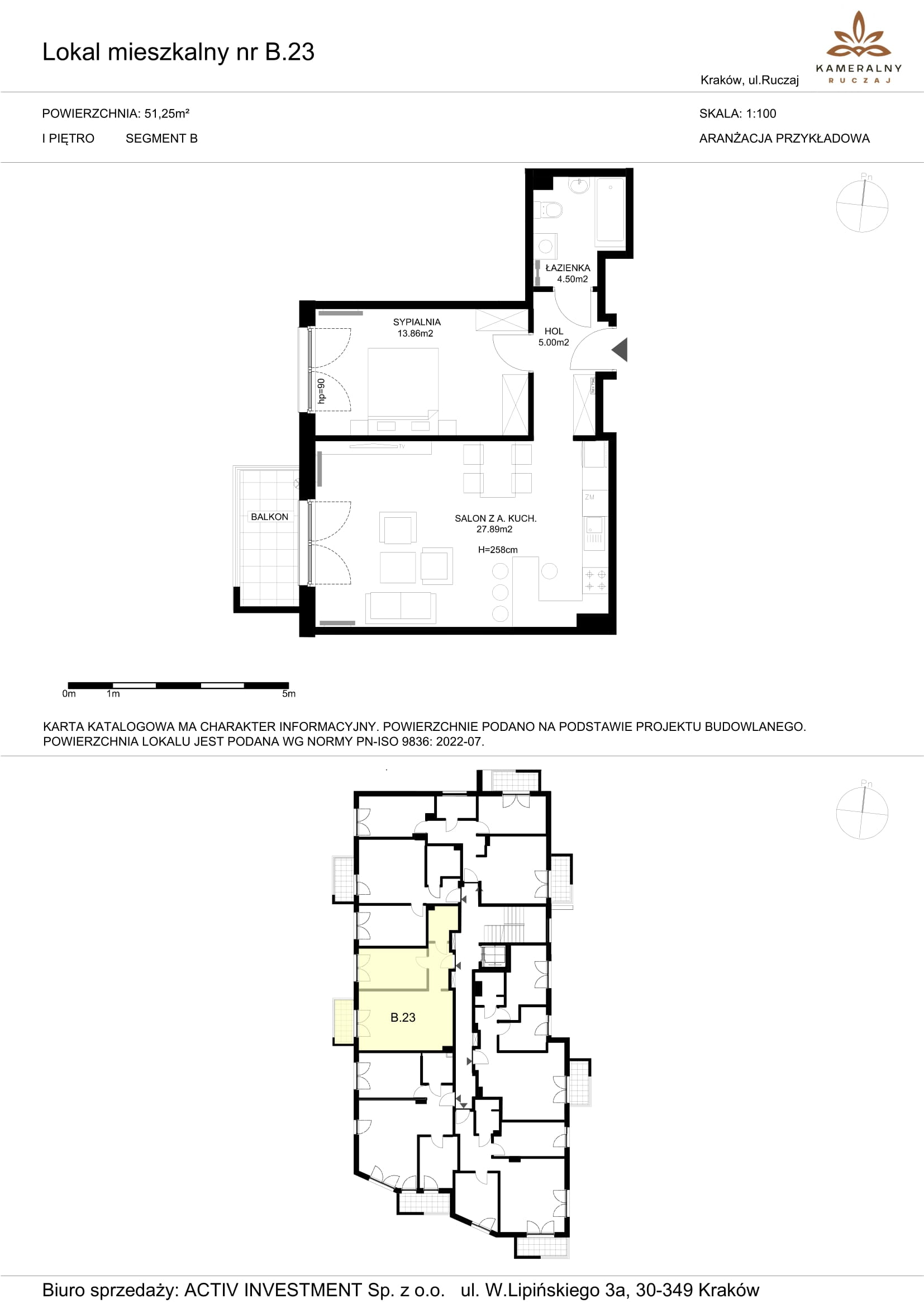 Mieszkanie 51,25 m², piętro 1, oferta nr B.23, Kameralny Ruczaj, Kraków, Dębniki, Osiedle Ruczaj-Zaborze, ul. Ruczaj-idx