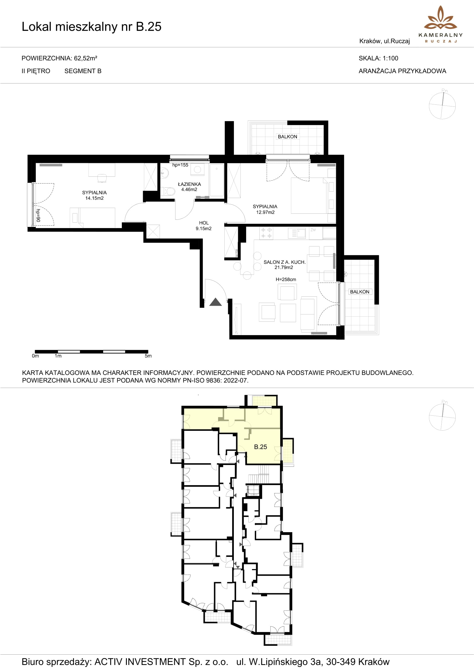 Mieszkanie 62,52 m², piętro 2, oferta nr B.25, Kameralny Ruczaj, Kraków, Dębniki, Osiedle Ruczaj-Zaborze, ul. Ruczaj-idx