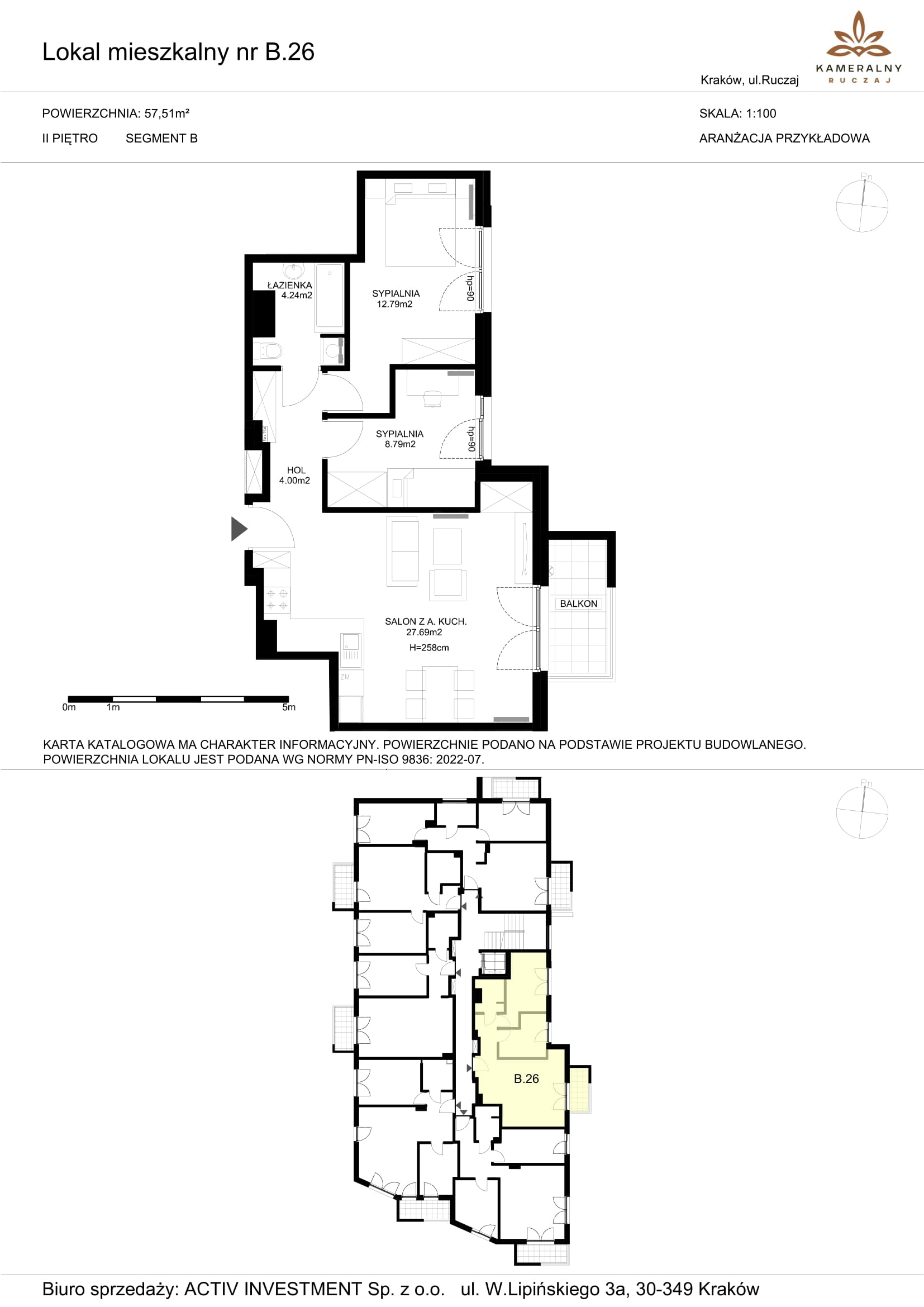 Mieszkanie 57,51 m², piętro 2, oferta nr B.26, Kameralny Ruczaj, Kraków, Dębniki, Osiedle Ruczaj-Zaborze, ul. Ruczaj-idx