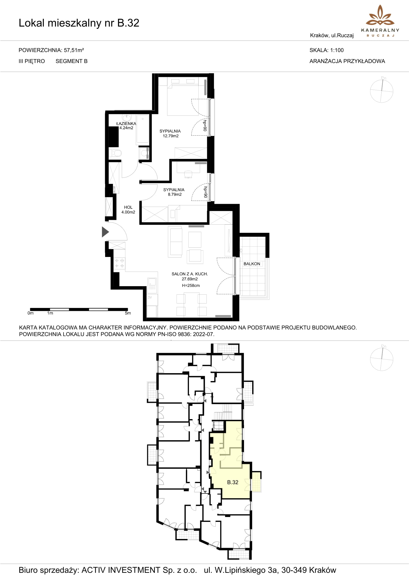 Mieszkanie 57,51 m², piętro 3, oferta nr B.32, Kameralny Ruczaj, Kraków, Dębniki, Osiedle Ruczaj-Zaborze, ul. Ruczaj-idx