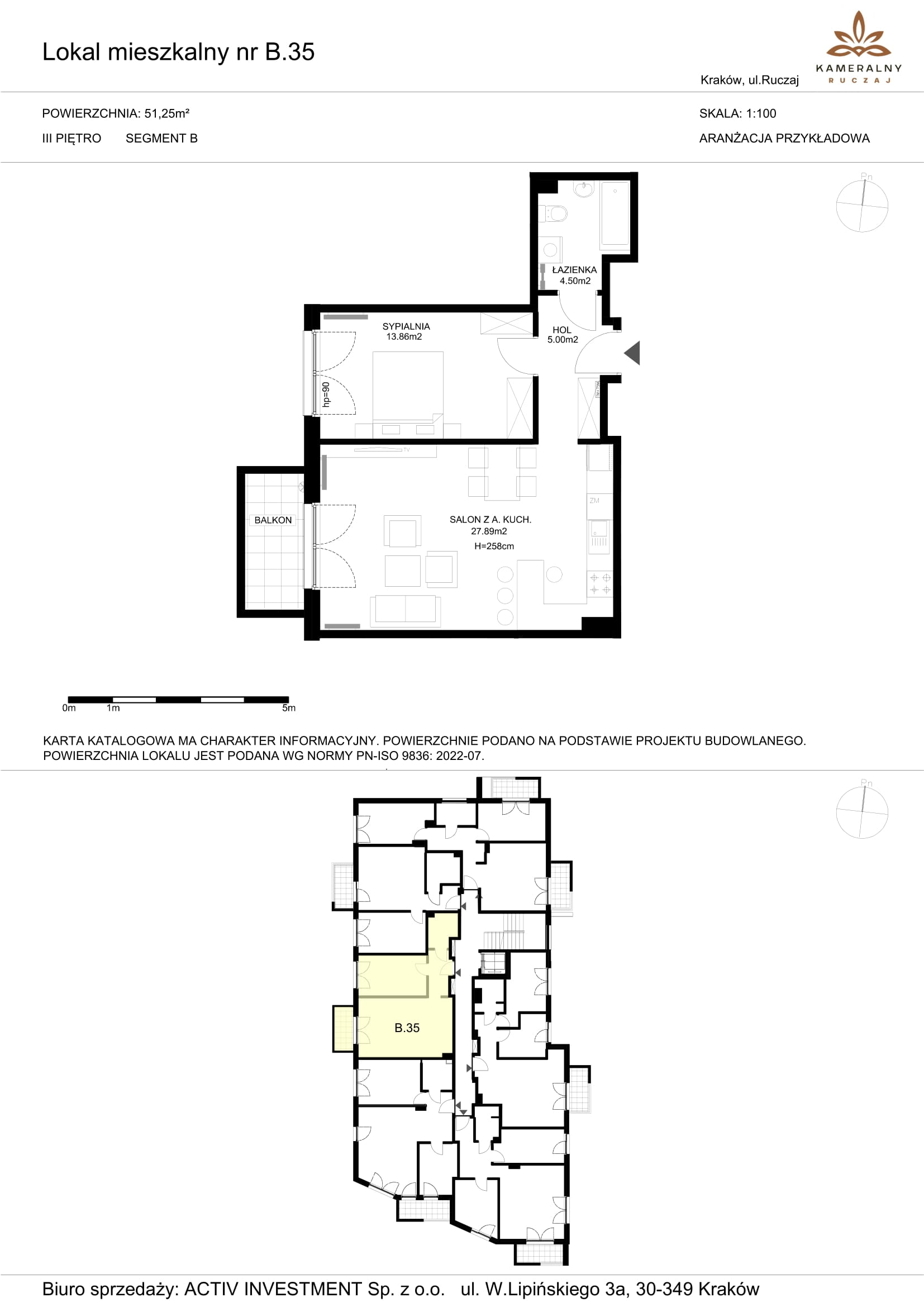 Mieszkanie 51,25 m², piętro 3, oferta nr B.35, Kameralny Ruczaj, Kraków, Dębniki, Osiedle Ruczaj-Zaborze, ul. Ruczaj-idx