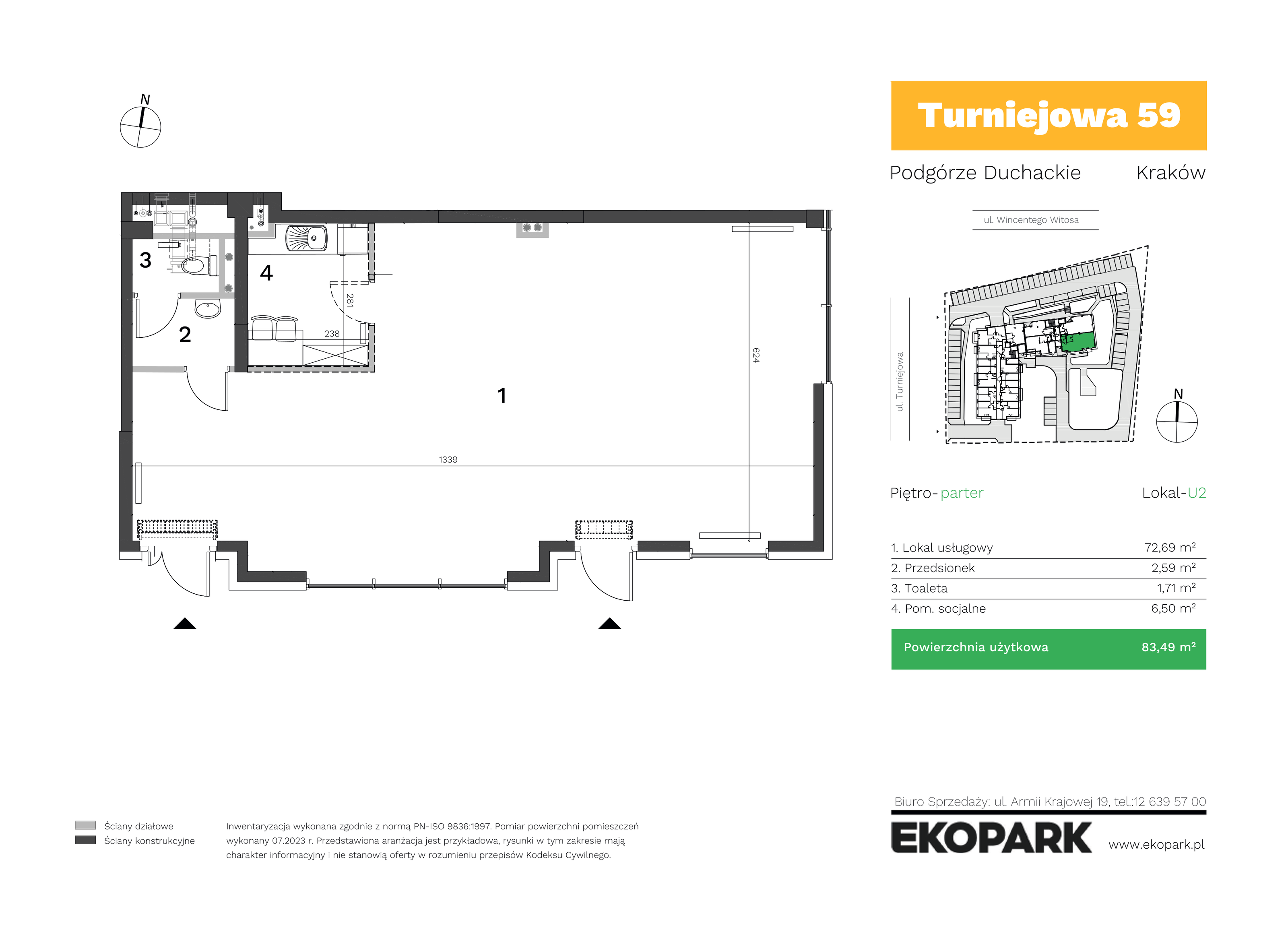 Lokal użytkowy 83,49 m², oferta nr U2, Turniejowa 59 - lokale użytkowe, Kraków, Podgórze Duchackie, Kurdwanów, ul. Turniejowa 59-idx