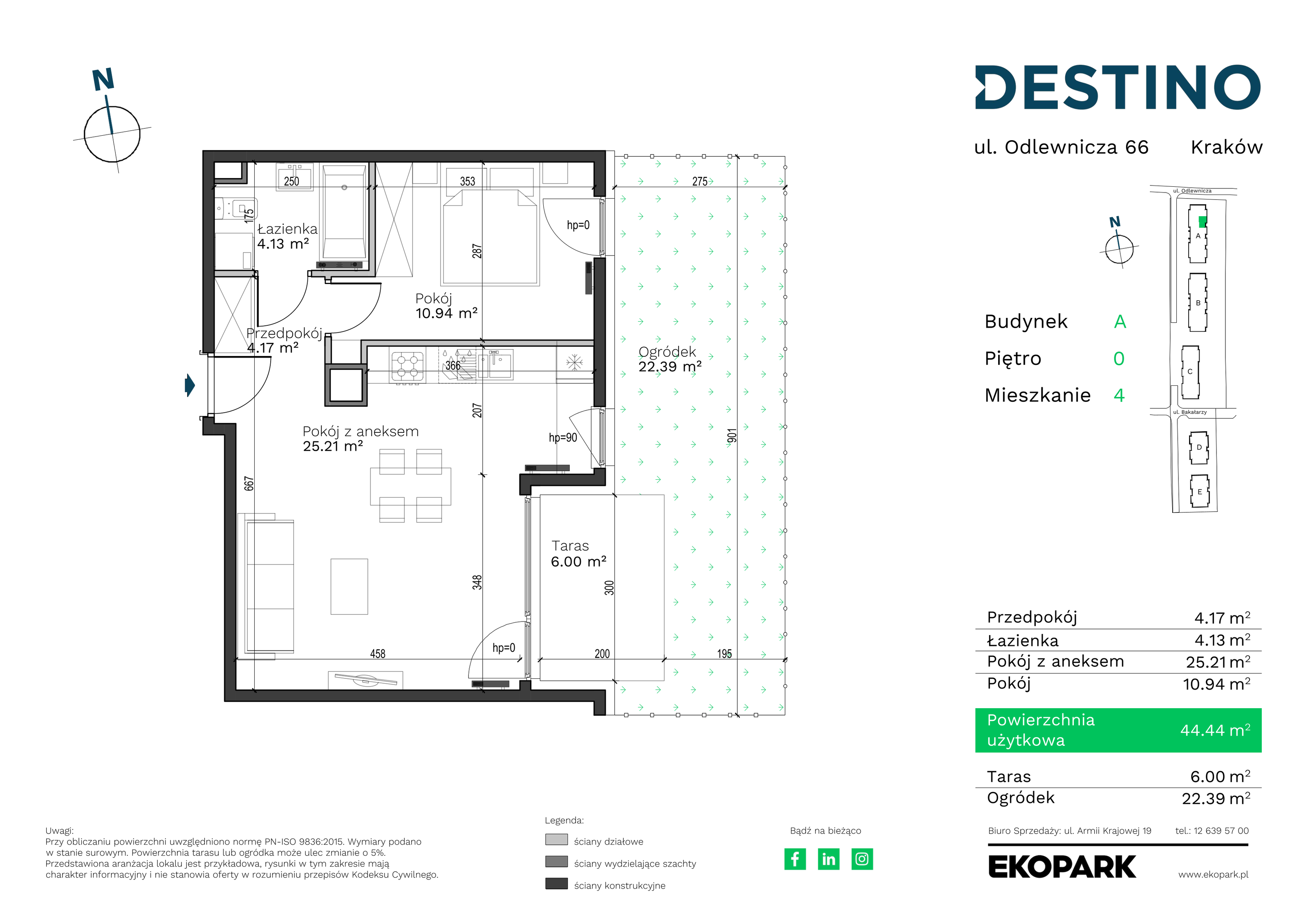 Mieszkanie 44,44 m², parter, oferta nr A-4, Destino, Kraków, Bronowice, Bronowice Małe, ul. Odlewnicza-idx