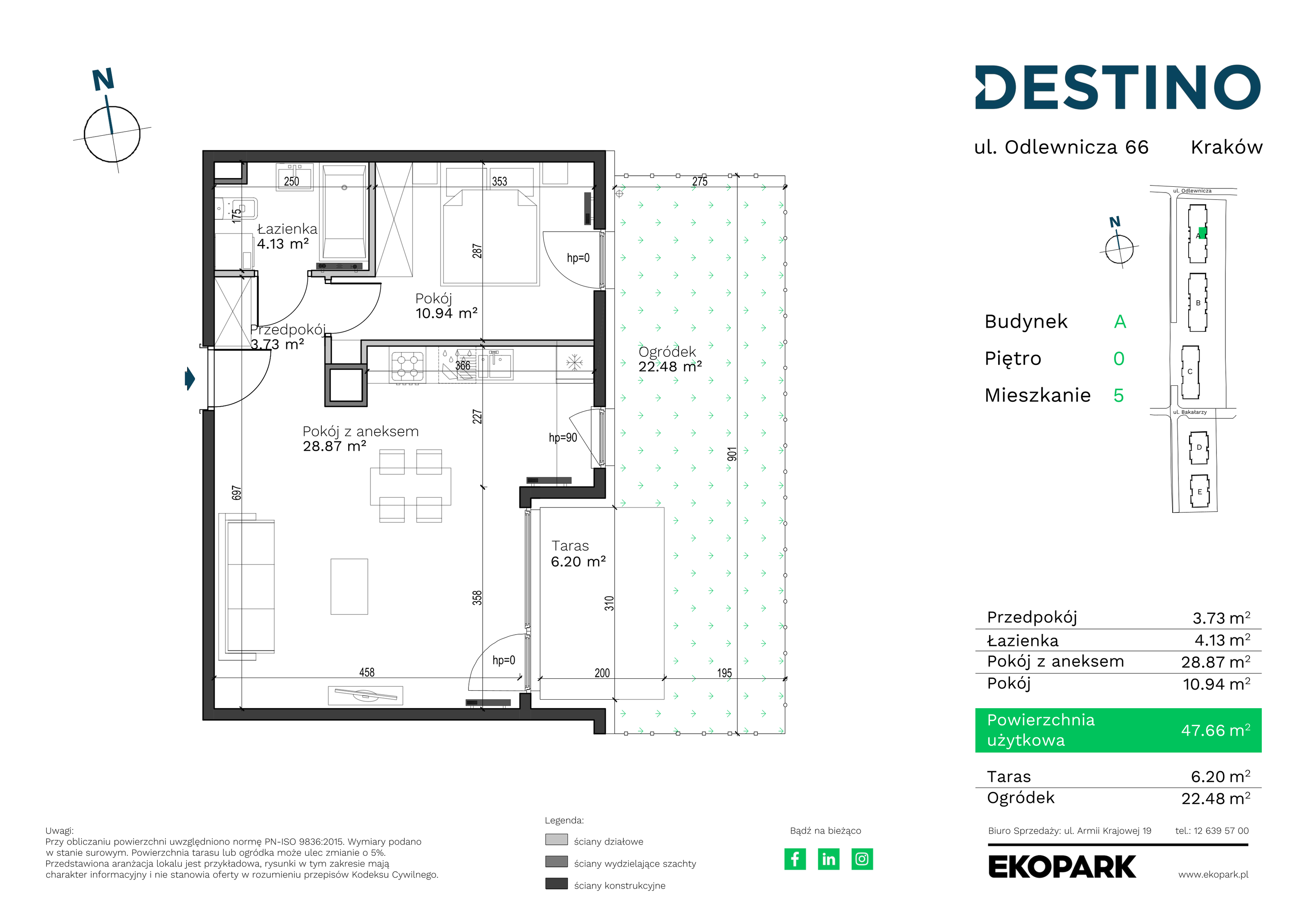 Mieszkanie 47,66 m², parter, oferta nr A-5, Destino, Kraków, Bronowice, Bronowice Małe, ul. Odlewnicza-idx