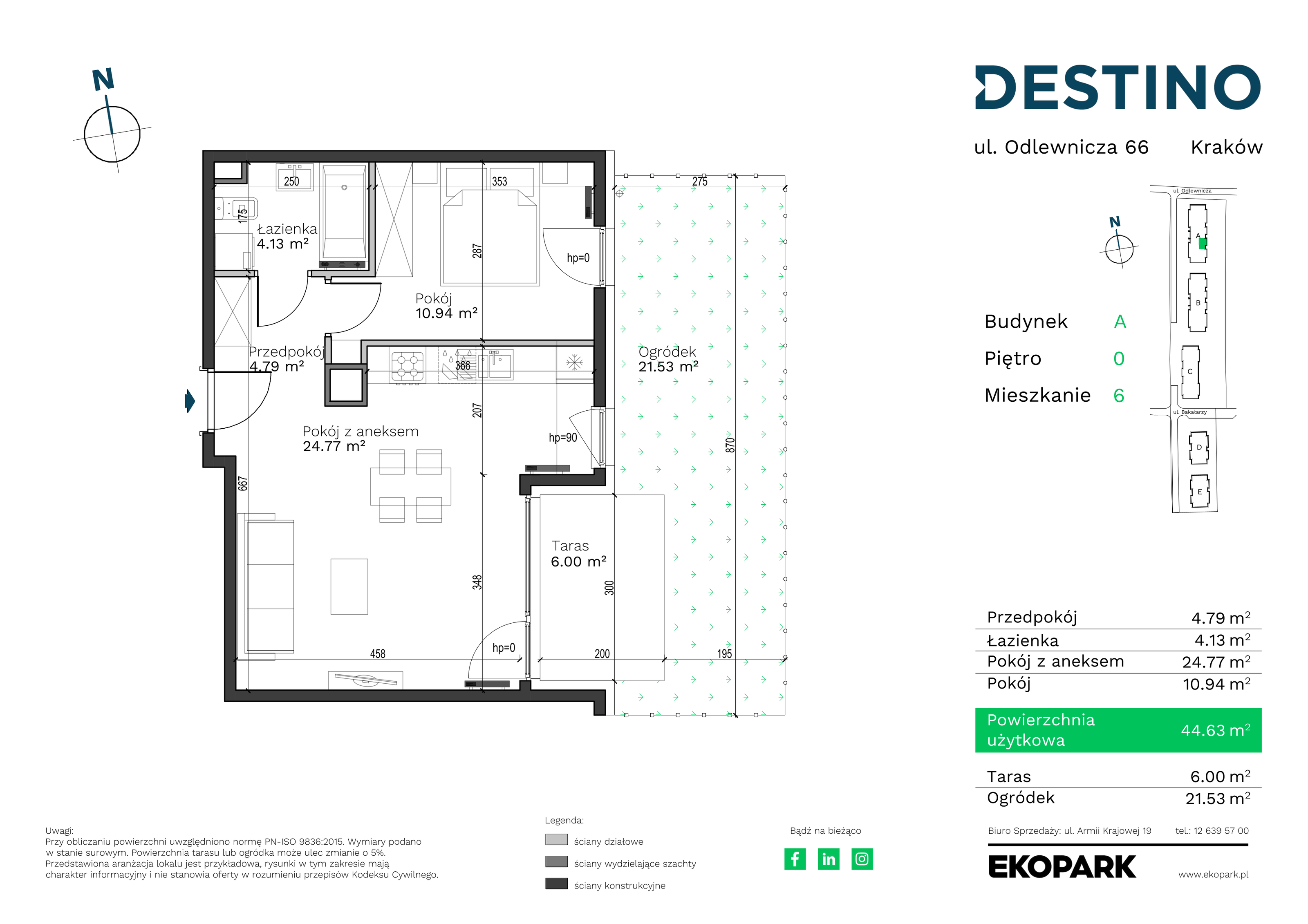 Mieszkanie 44,63 m², parter, oferta nr A-6, Destino, Kraków, Bronowice, Bronowice Małe, ul. Odlewnicza-idx