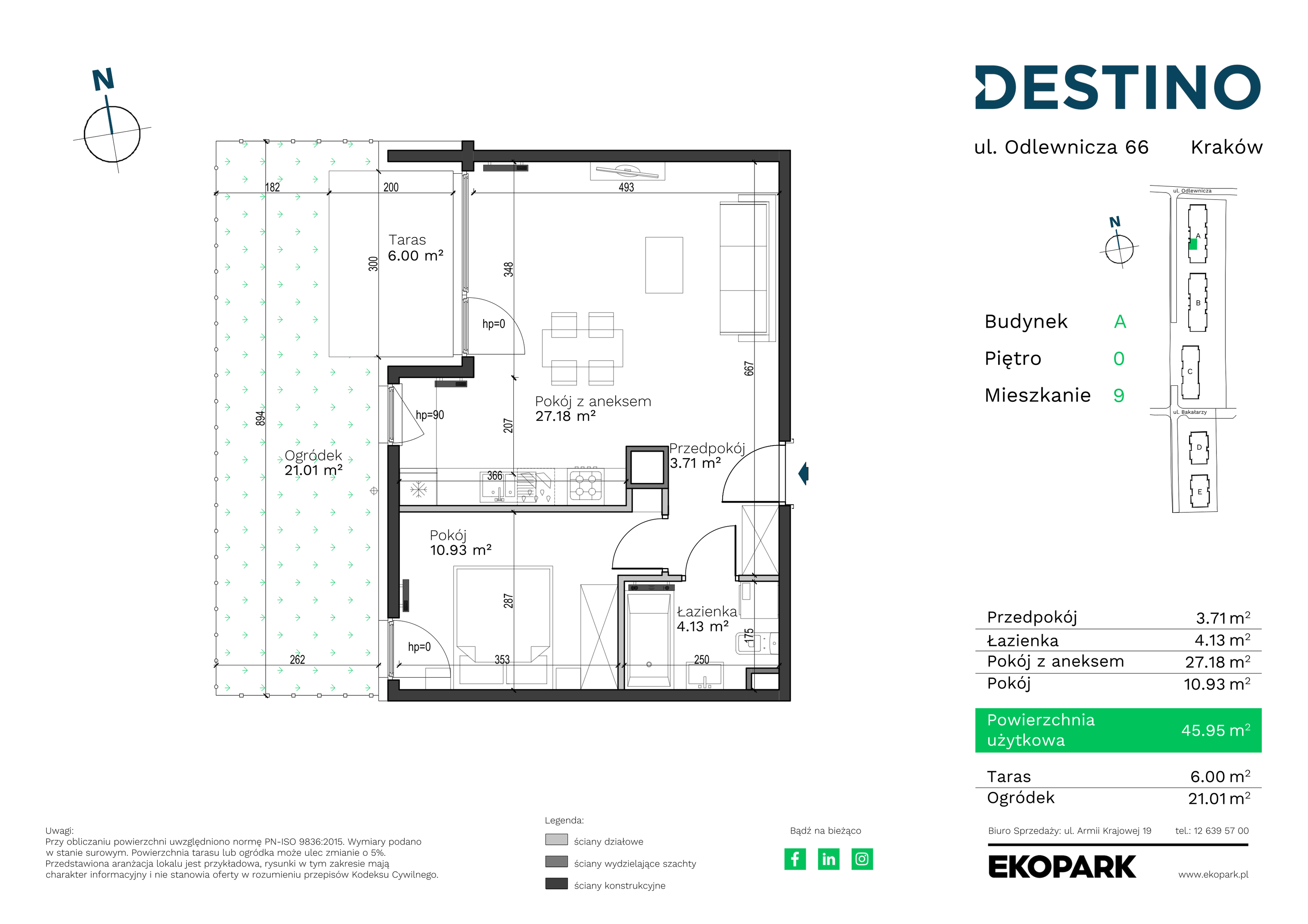 Mieszkanie 45,95 m², parter, oferta nr A-9, Destino, Kraków, Bronowice, Bronowice Małe, ul. Odlewnicza-idx