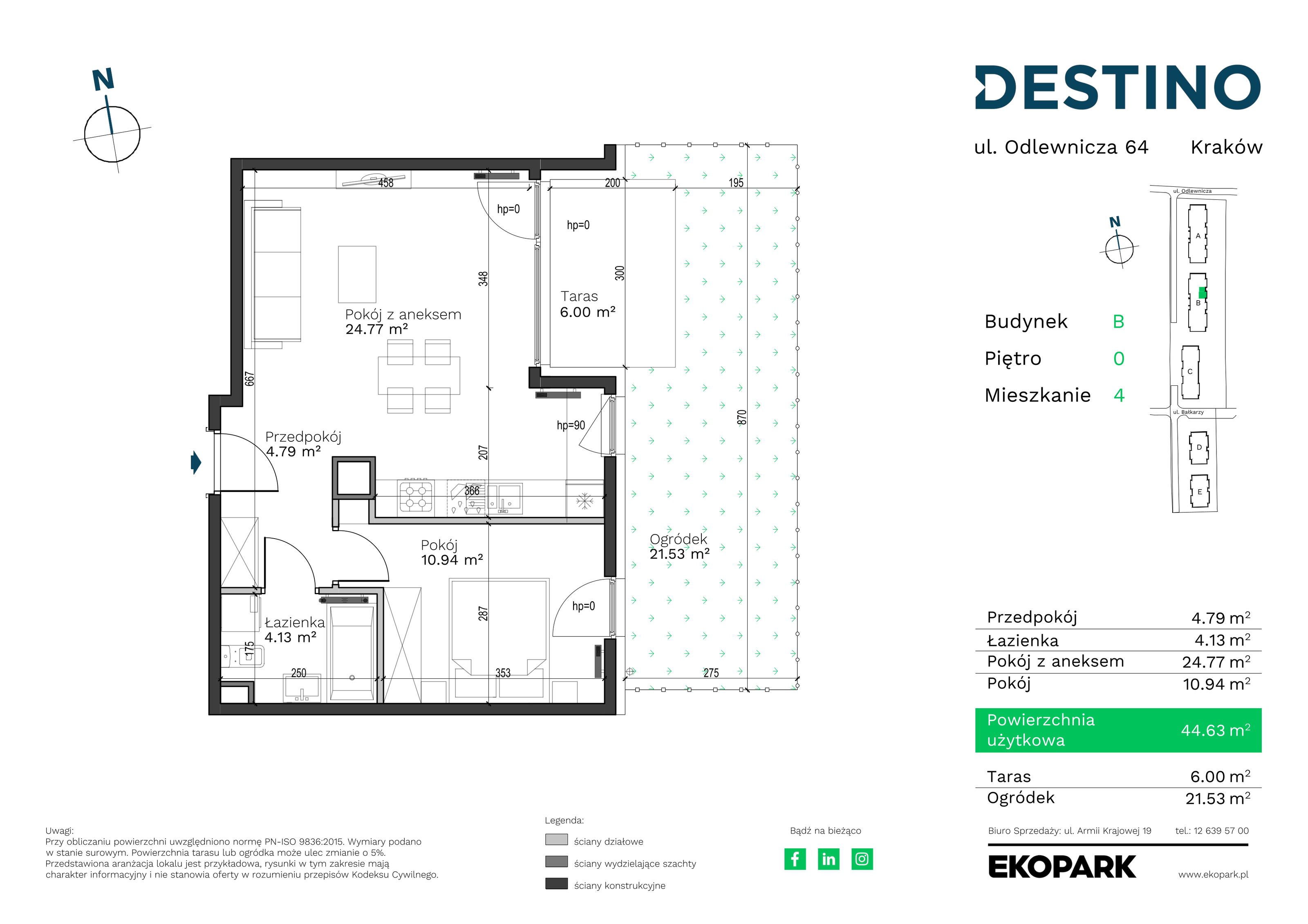 Mieszkanie 44,63 m², parter, oferta nr B-4, Destino, Kraków, Bronowice, Bronowice Małe, ul. Odlewnicza-idx