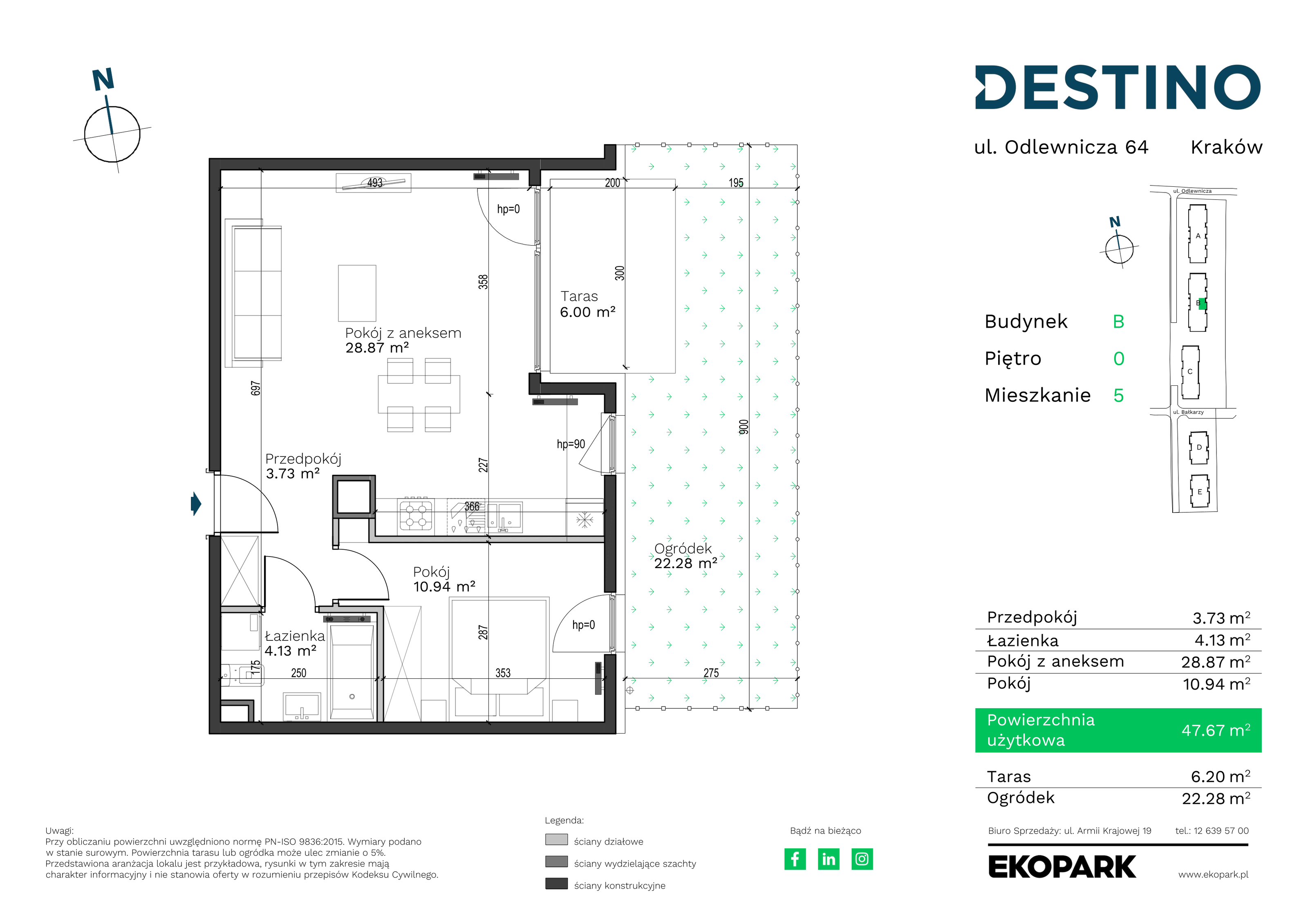 Mieszkanie 47,67 m², parter, oferta nr B-5, Destino, Kraków, Bronowice, Bronowice Małe, ul. Odlewnicza-idx