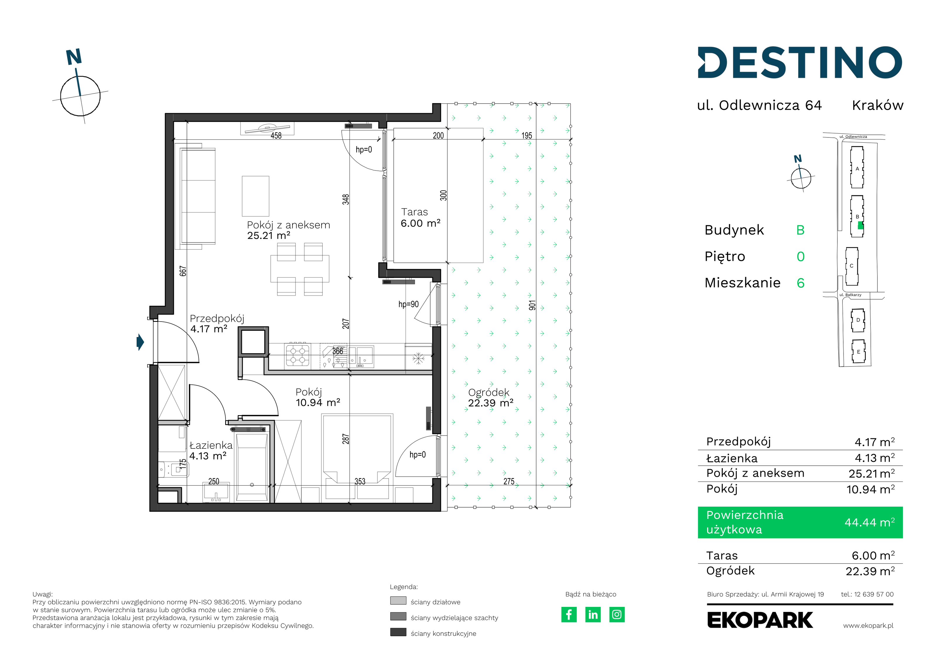 Mieszkanie 44,44 m², parter, oferta nr B-6, Destino, Kraków, Bronowice, Bronowice Małe, ul. Odlewnicza-idx