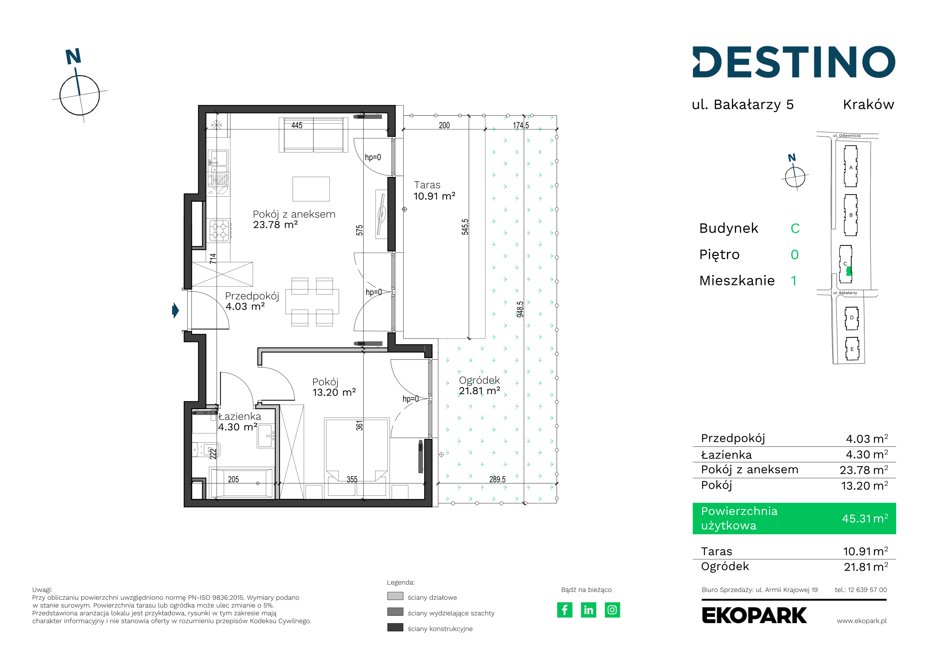 Mieszkanie 45,31 m², parter, oferta nr C-1, Destino, Kraków, Bronowice, Bronowice Małe, ul. Odlewnicza-idx