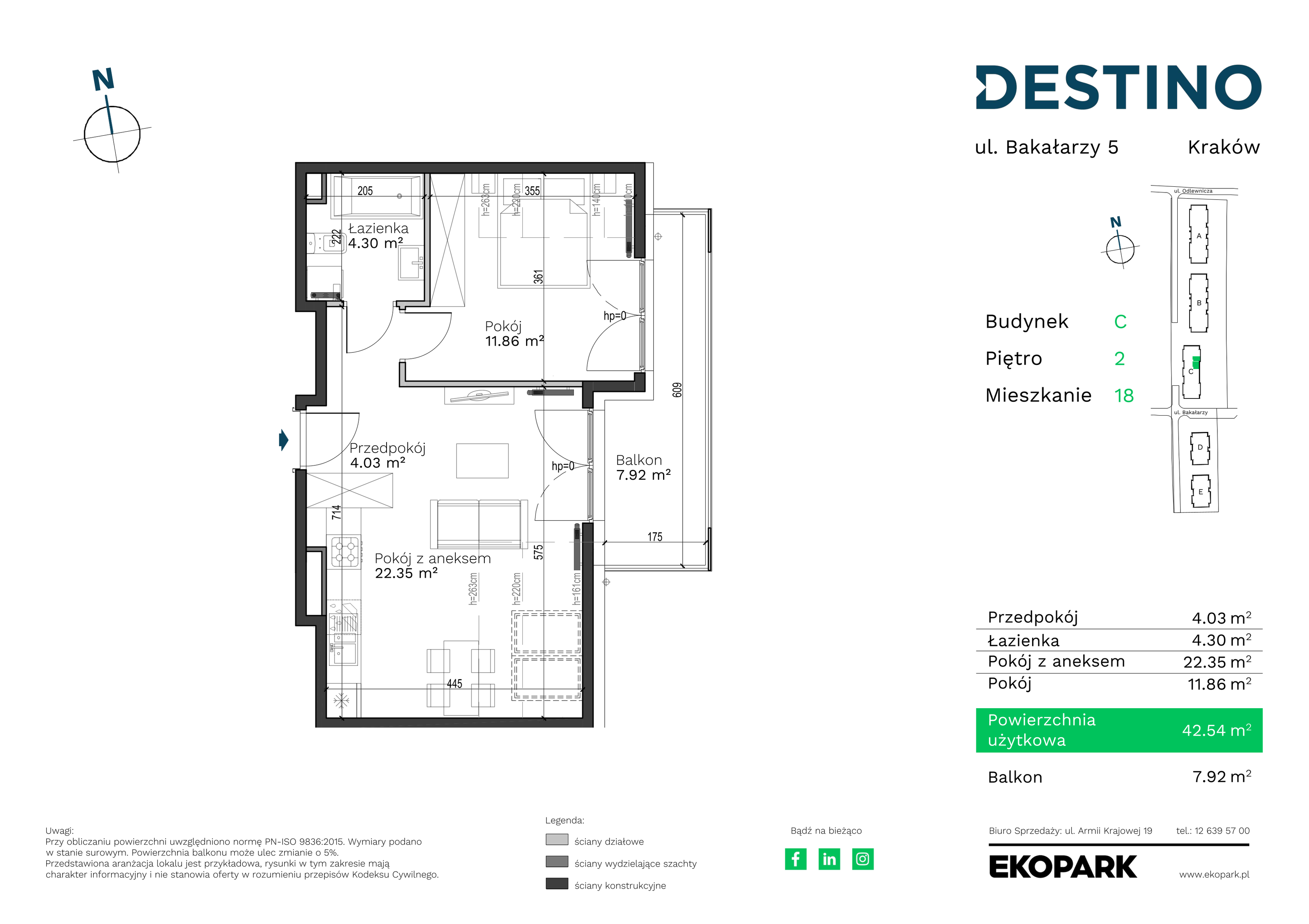 Mieszkanie 42,54 m², piętro 2, oferta nr C-18, Destino, Kraków, Bronowice, Bronowice Małe, ul. Odlewnicza-idx