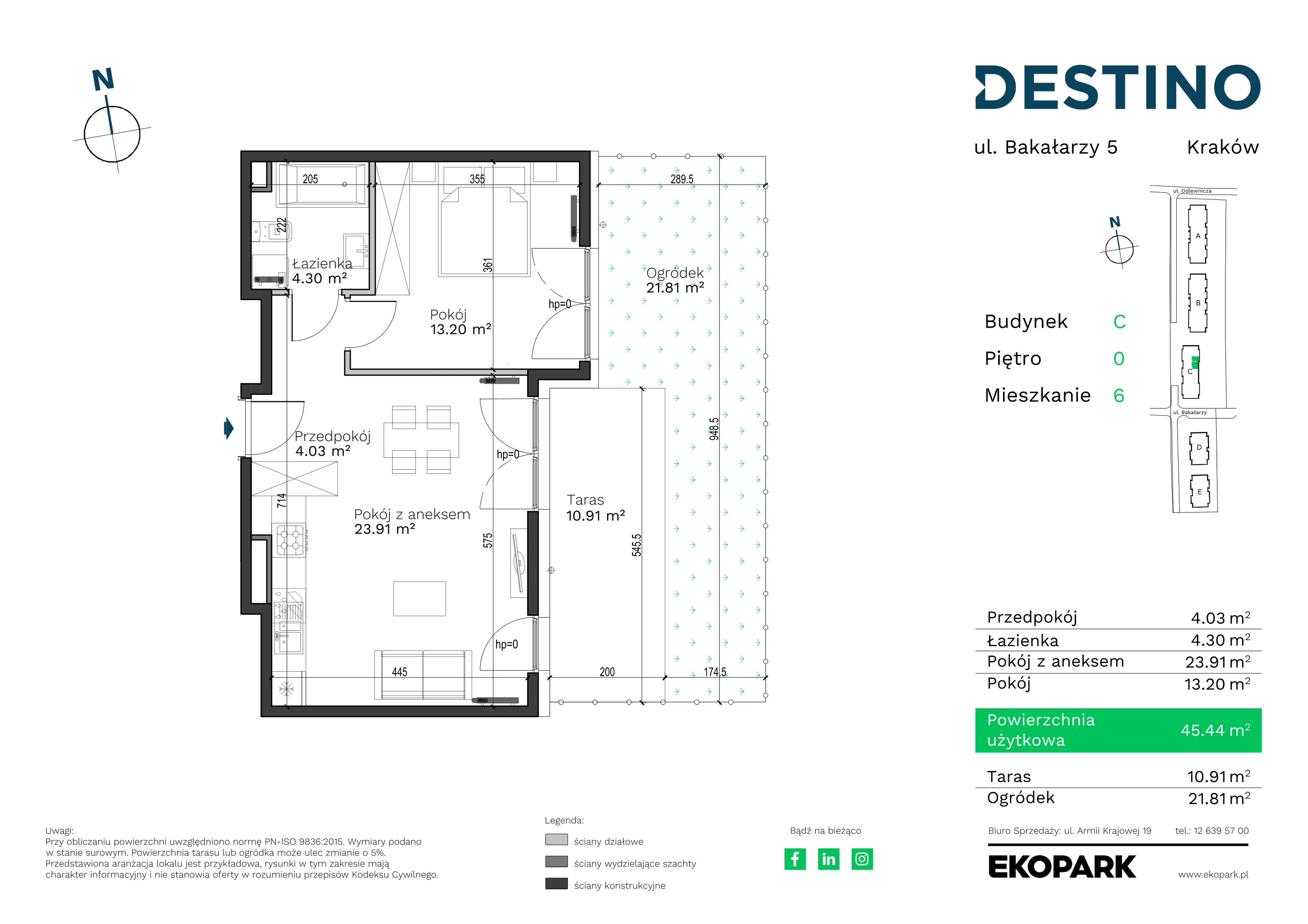 Mieszkanie 45,44 m², parter, oferta nr C-6, Destino, Kraków, Bronowice, Bronowice Małe, ul. Odlewnicza-idx