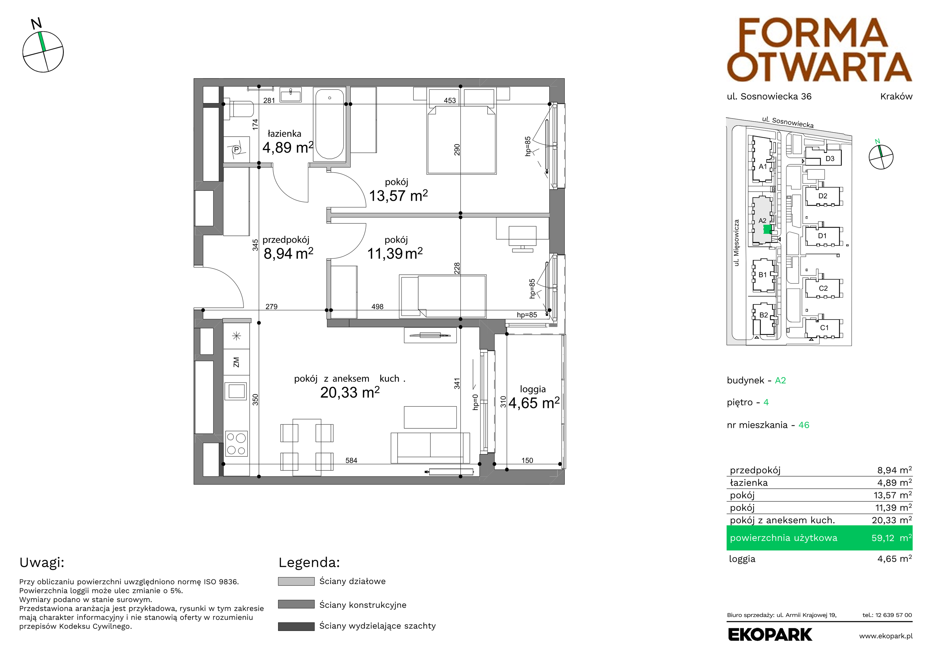 Mieszkanie 59,12 m², piętro 4, oferta nr A2-46, Forma Otwarta, Kraków, Bronowice, Bronowice Wielkie, ul. Sosnowiecka-idx