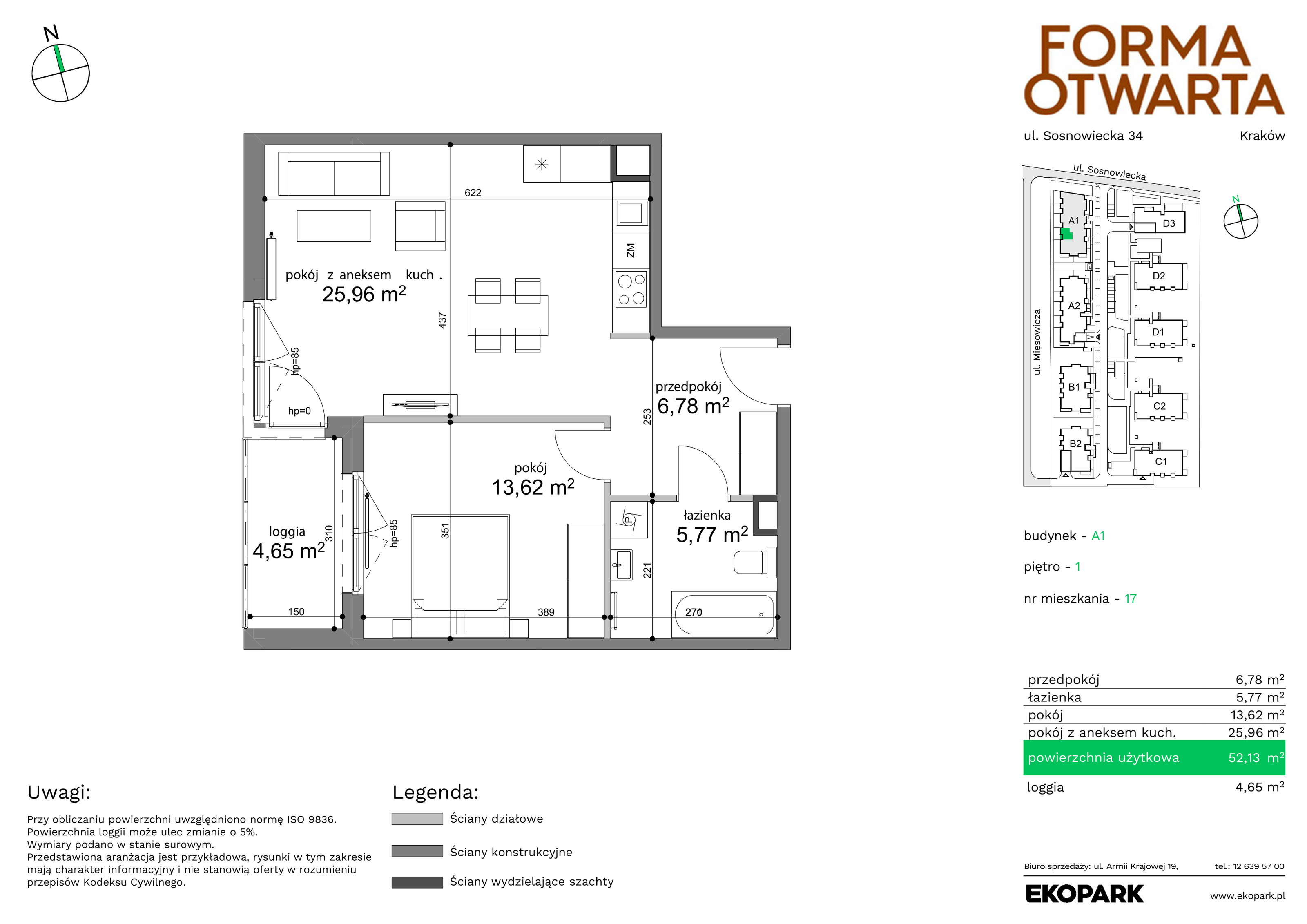 Mieszkanie 52,13 m², piętro 1, oferta nr A1-17, Forma Otwarta, Kraków, Bronowice, Bronowice Wielkie, ul. Sosnowiecka-idx