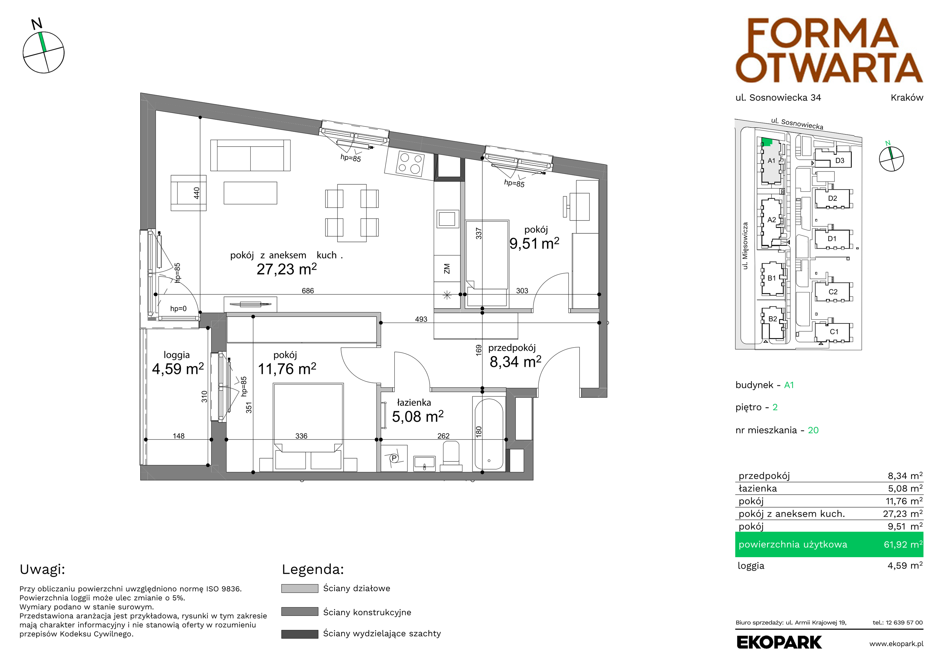 Mieszkanie 61,92 m², piętro 2, oferta nr A1-20, Forma Otwarta, Kraków, Bronowice, Bronowice Wielkie, ul. Sosnowiecka-idx