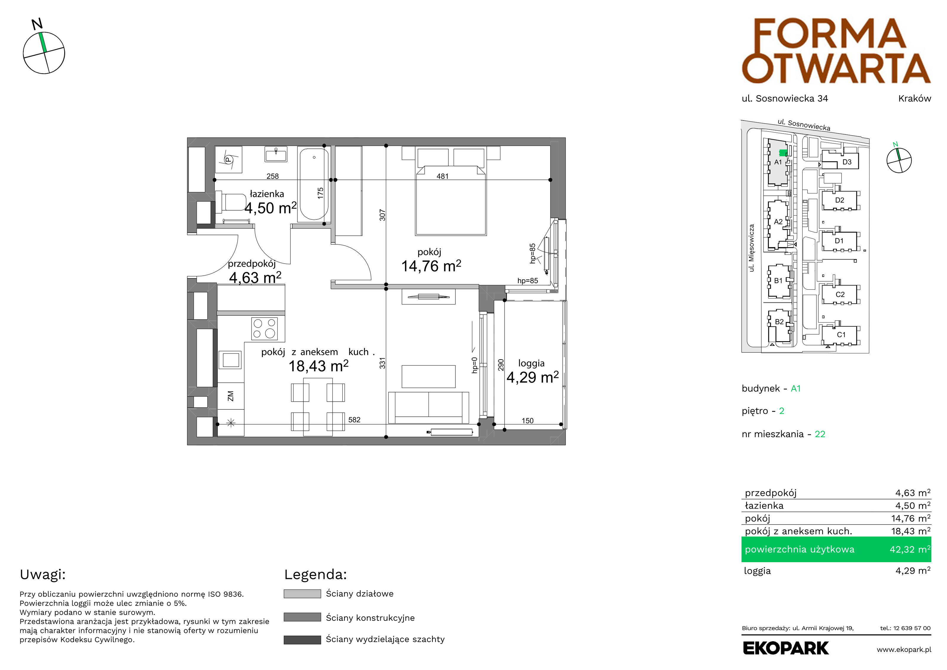 Mieszkanie 42,32 m², piętro 2, oferta nr A1-22, Forma Otwarta, Kraków, Bronowice, Bronowice Wielkie, ul. Sosnowiecka-idx