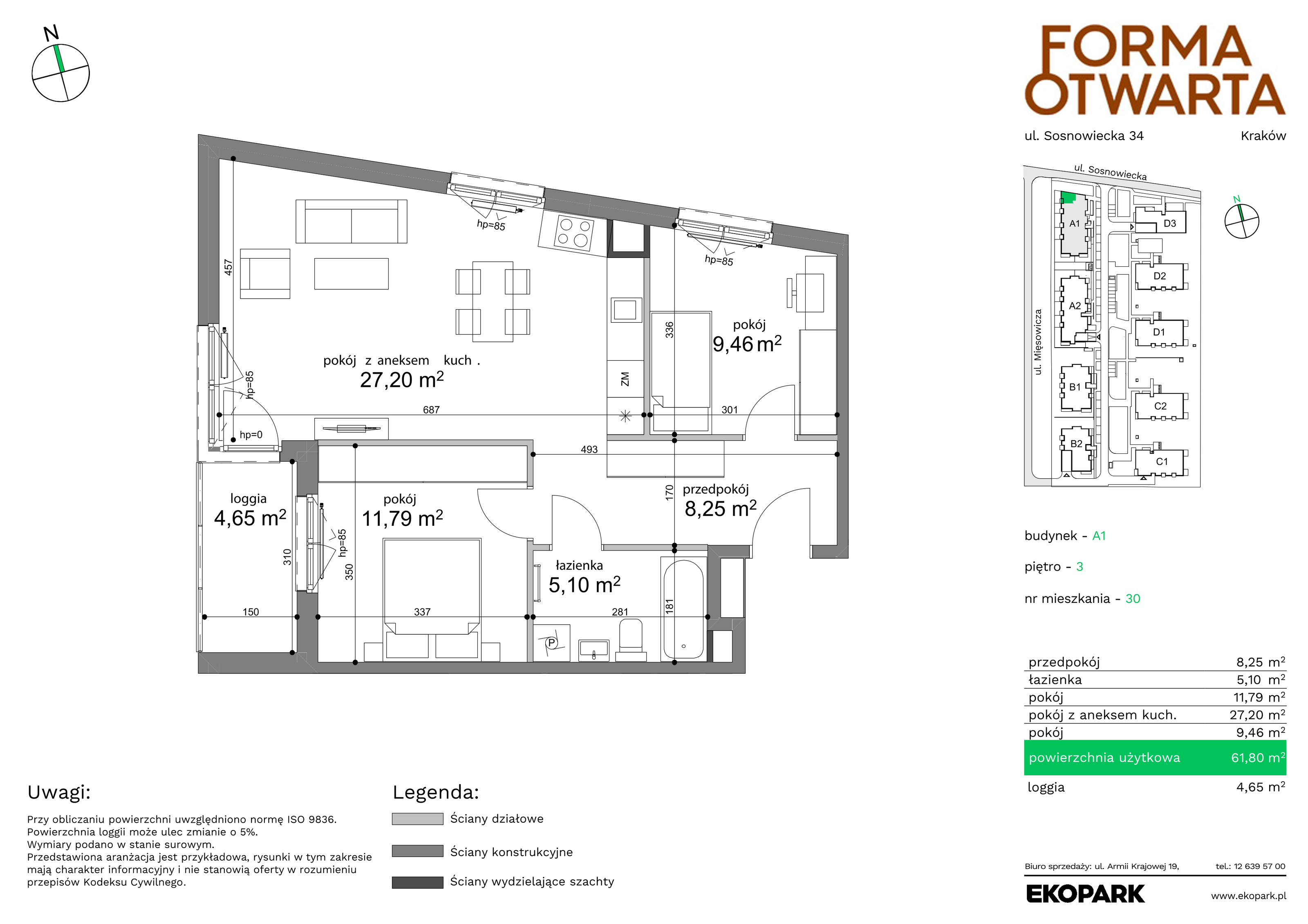 Mieszkanie 61,80 m², piętro 3, oferta nr A1-30, Forma Otwarta, Kraków, Bronowice, Bronowice Wielkie, ul. Sosnowiecka-idx