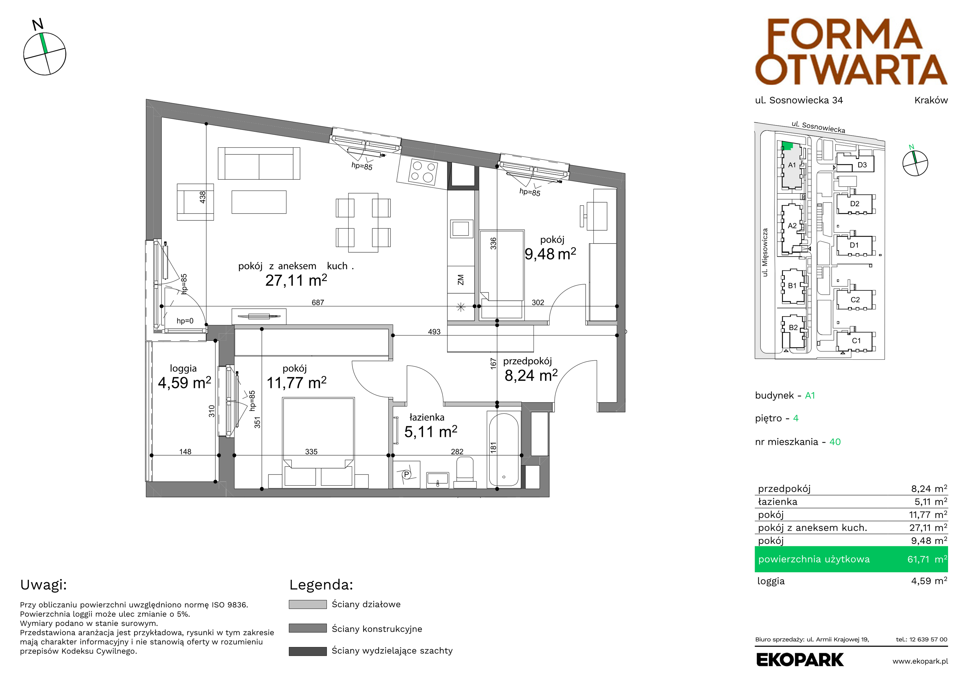 Mieszkanie 61,71 m², piętro 4, oferta nr A1-40, Forma Otwarta, Kraków, Bronowice, Bronowice Wielkie, ul. Sosnowiecka-idx