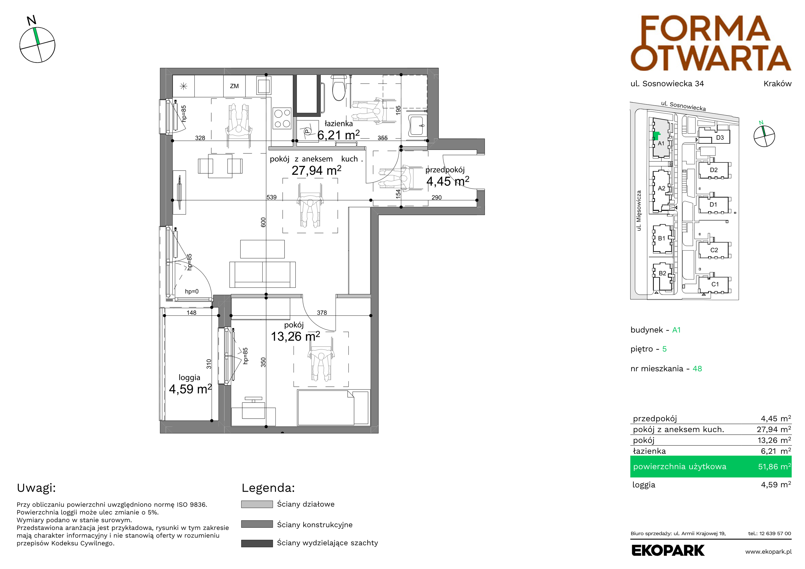 Mieszkanie 51,86 m², piętro 5, oferta nr A1-48, Forma Otwarta, Kraków, Bronowice, Bronowice Wielkie, ul. Sosnowiecka-idx