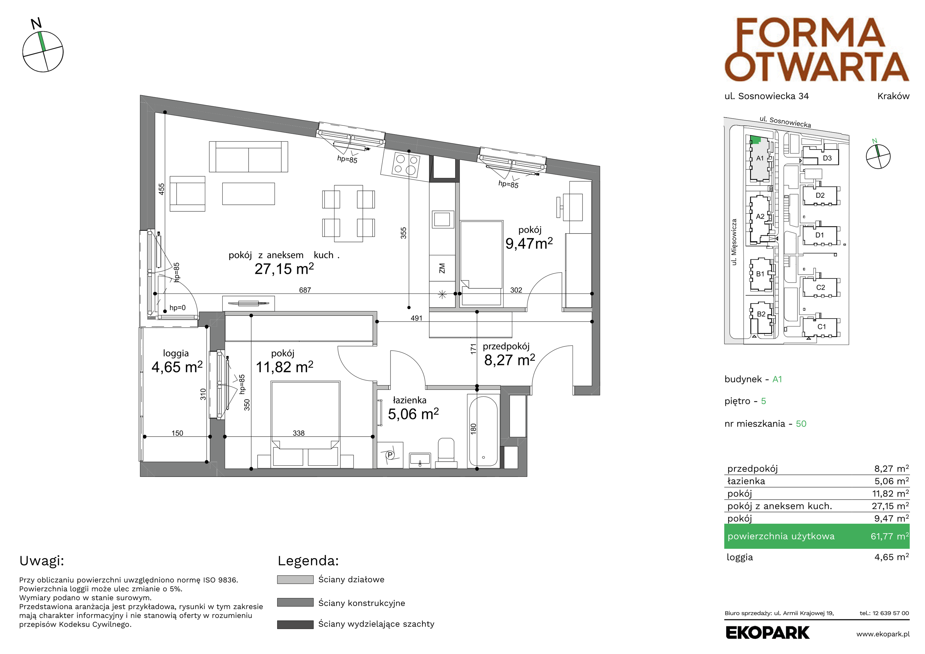 Mieszkanie 61,77 m², piętro 5, oferta nr A1-50, Forma Otwarta, Kraków, Bronowice, Bronowice Wielkie, ul. Sosnowiecka-idx