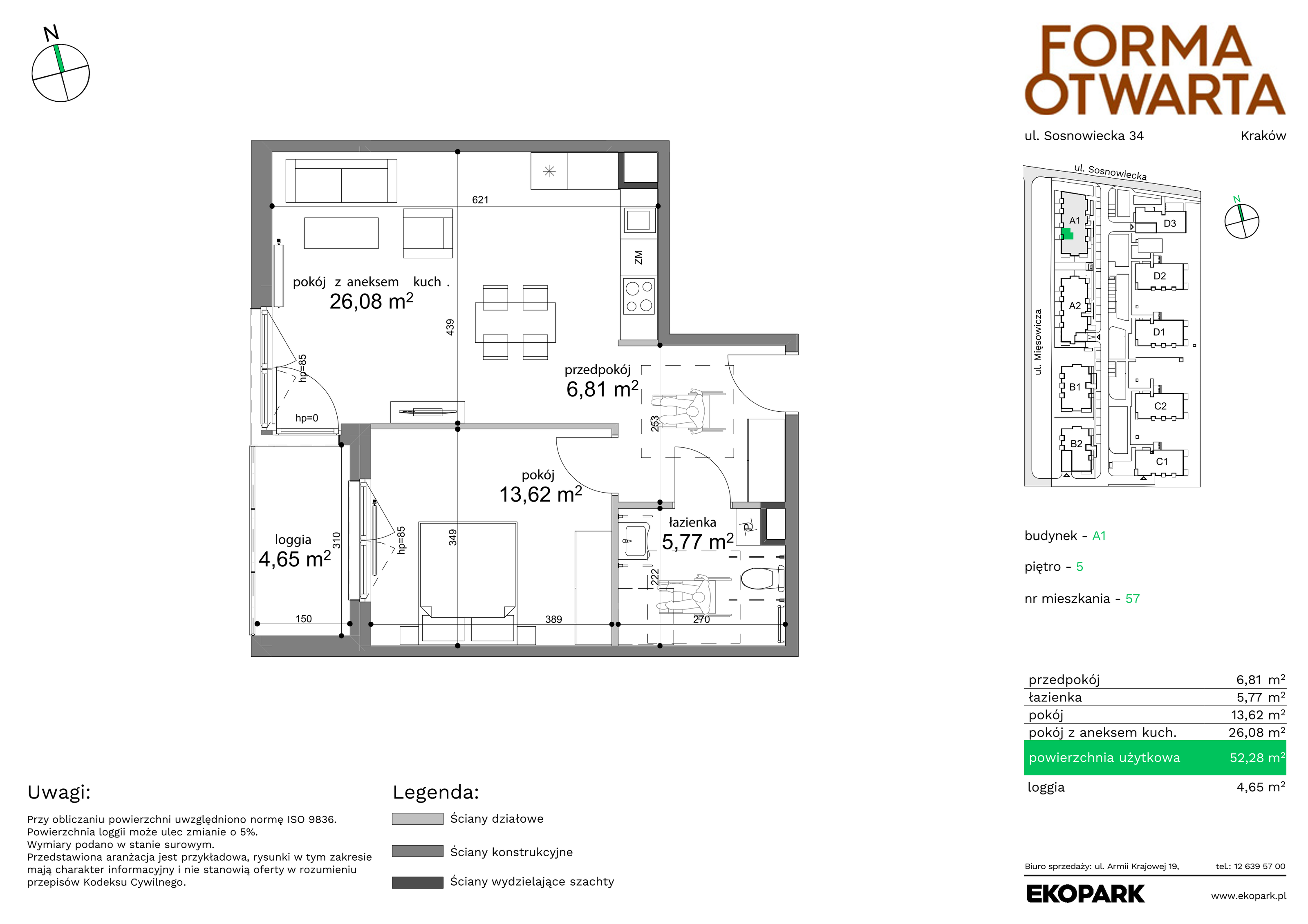 Mieszkanie 52,15 m², piętro 5, oferta nr A1-57, Forma Otwarta, Kraków, Bronowice, Bronowice Wielkie, ul. Sosnowiecka-idx