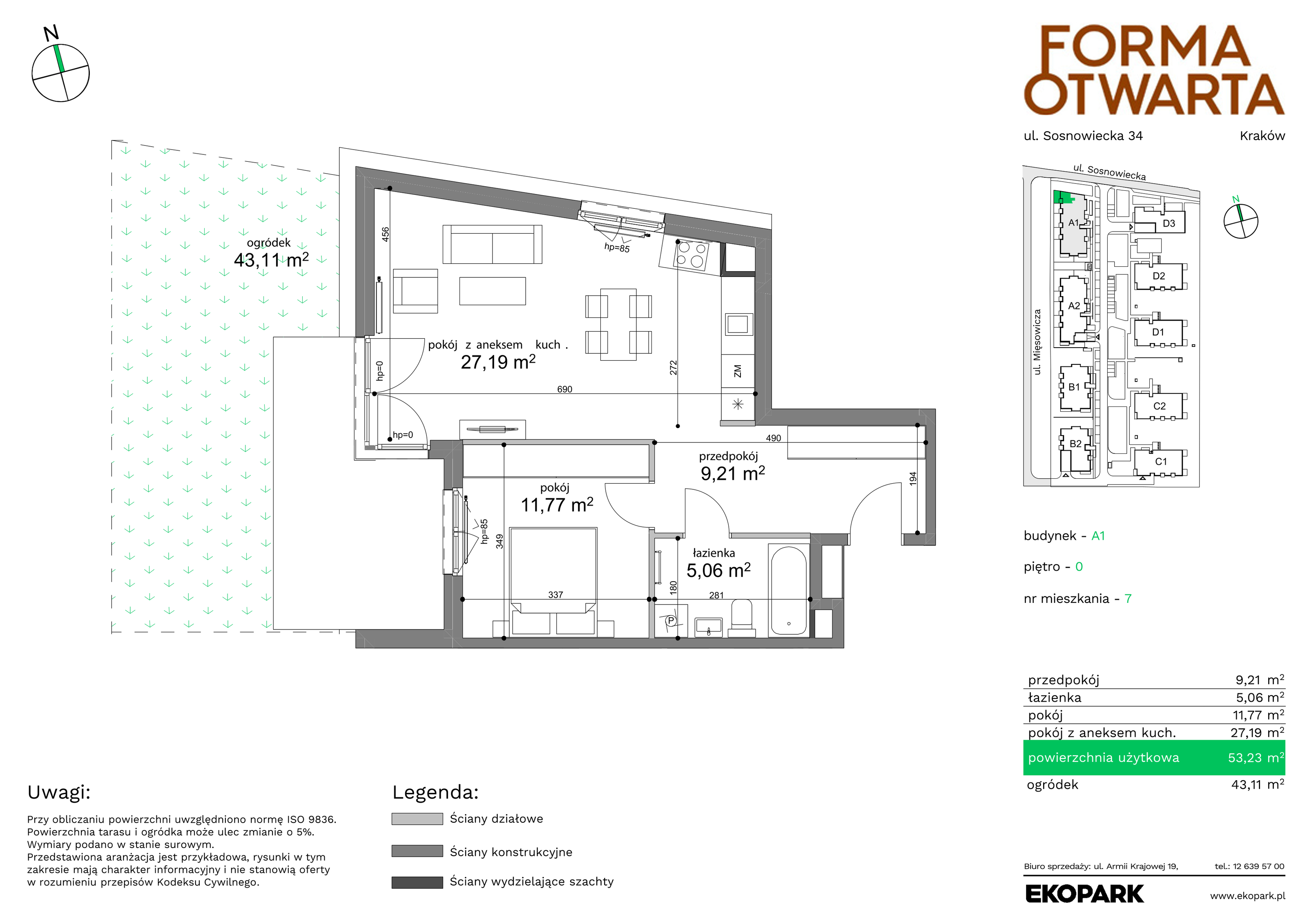 Mieszkanie 53,23 m², parter, oferta nr A1-7, Forma Otwarta, Kraków, Bronowice, Bronowice Wielkie, ul. Sosnowiecka-idx