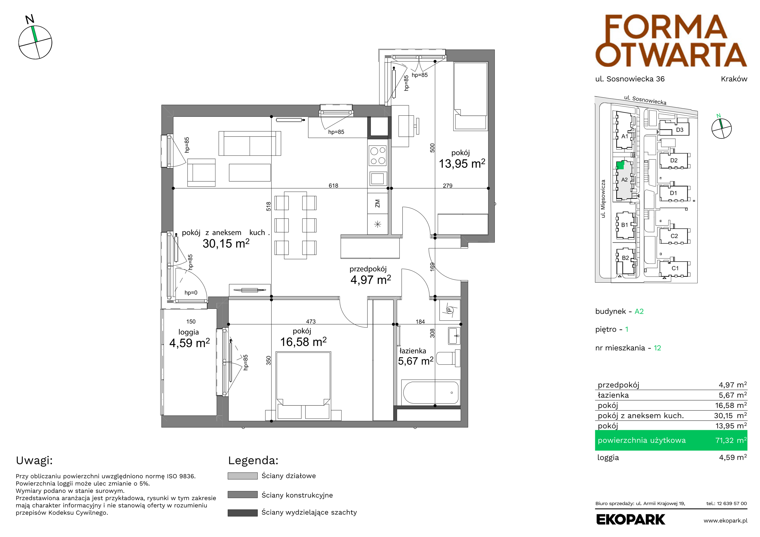 Mieszkanie 71,32 m², piętro 1, oferta nr A2-12, Forma Otwarta, Kraków, Bronowice, Bronowice Wielkie, ul. Sosnowiecka-idx