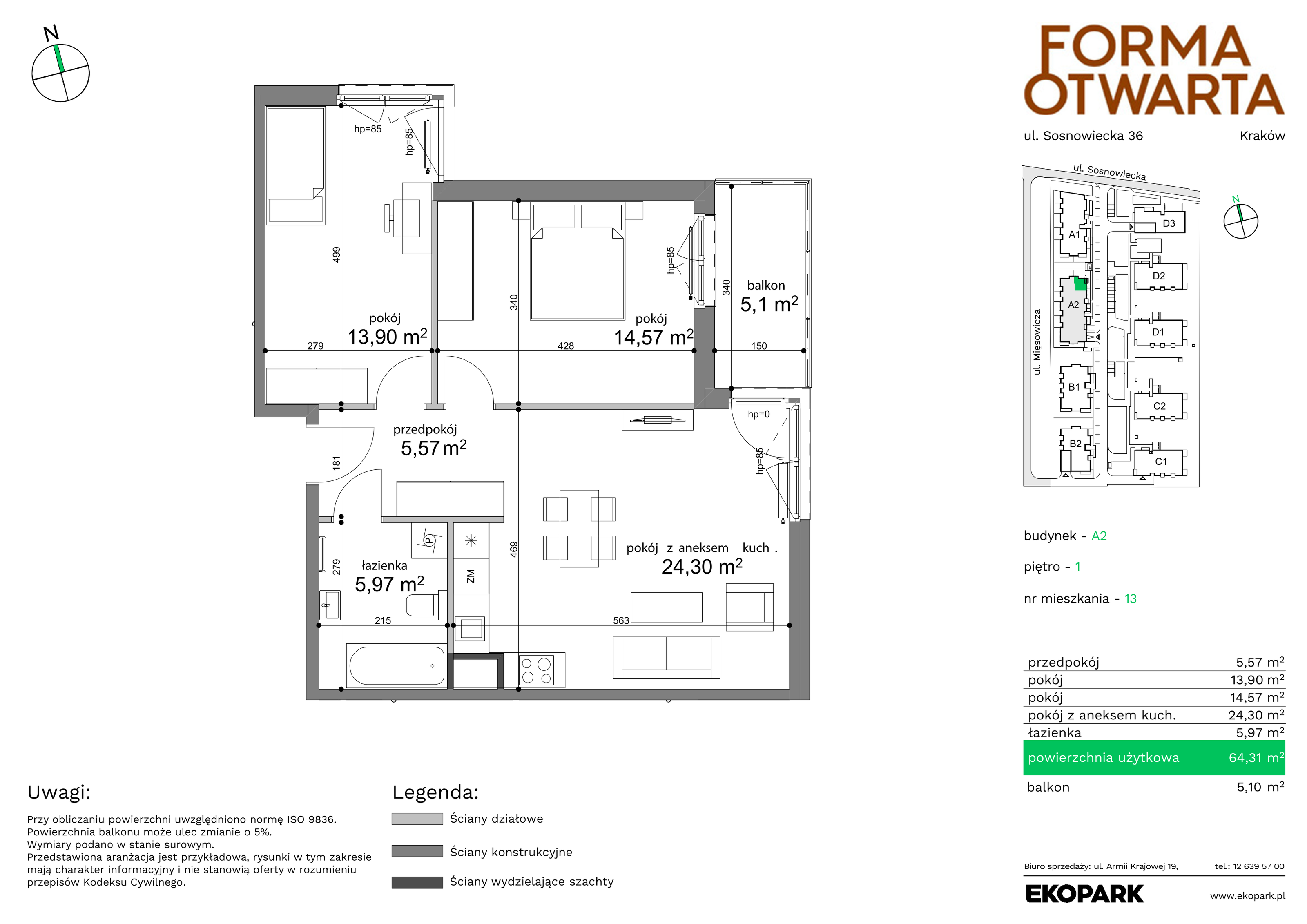 Mieszkanie 64,31 m², piętro 1, oferta nr A2-13, Forma Otwarta, Kraków, Bronowice, Bronowice Wielkie, ul. Sosnowiecka-idx