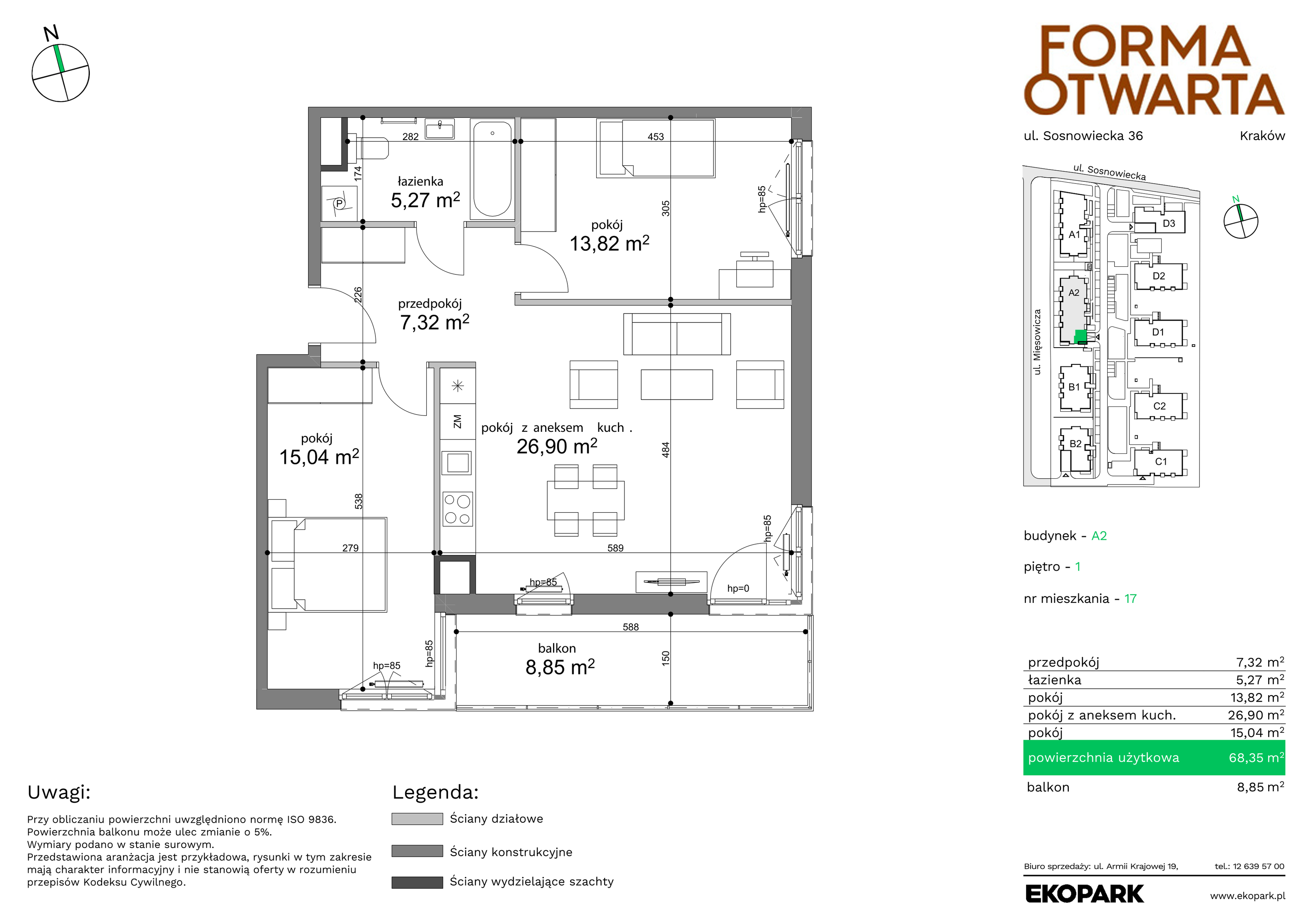 Mieszkanie 68,35 m², piętro 1, oferta nr A2-17, Forma Otwarta, Kraków, Bronowice, Bronowice Wielkie, ul. Sosnowiecka-idx