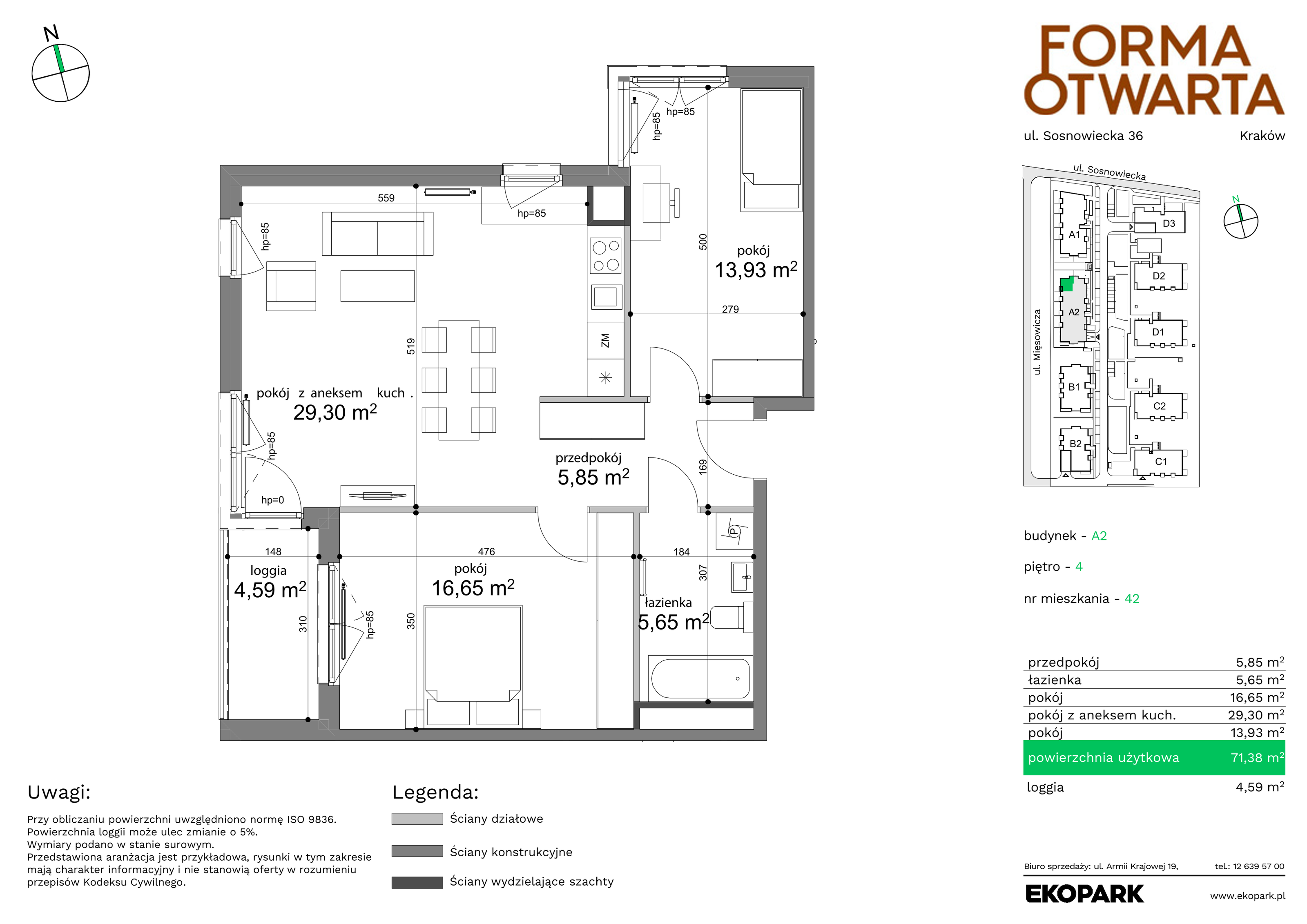 Mieszkanie 71,38 m², piętro 4, oferta nr A2-42, Forma Otwarta, Kraków, Bronowice, Bronowice Wielkie, ul. Sosnowiecka-idx