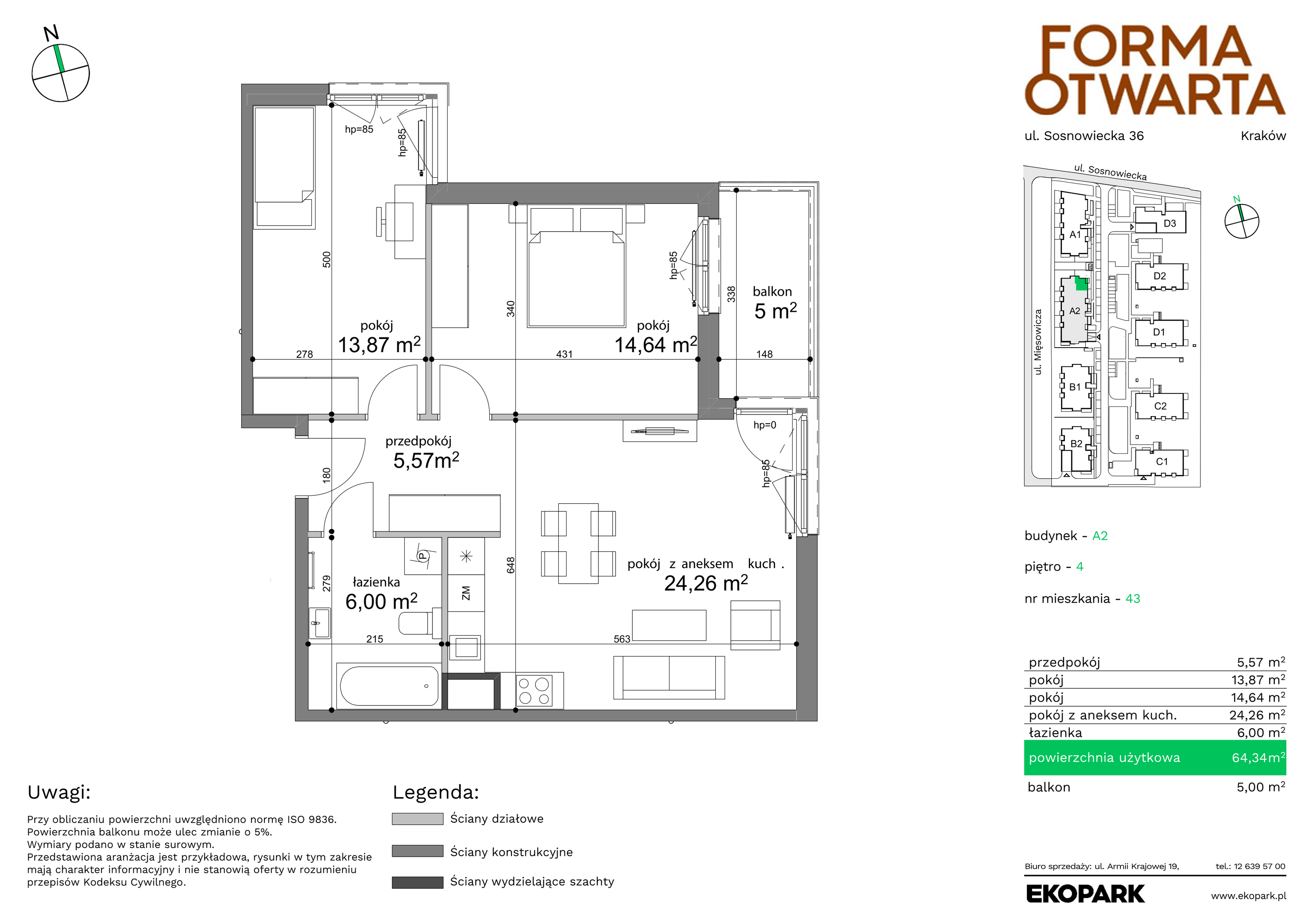 Mieszkanie 64,34 m², piętro 4, oferta nr A2-43, Forma Otwarta, Kraków, Bronowice, Bronowice Wielkie, ul. Sosnowiecka-idx