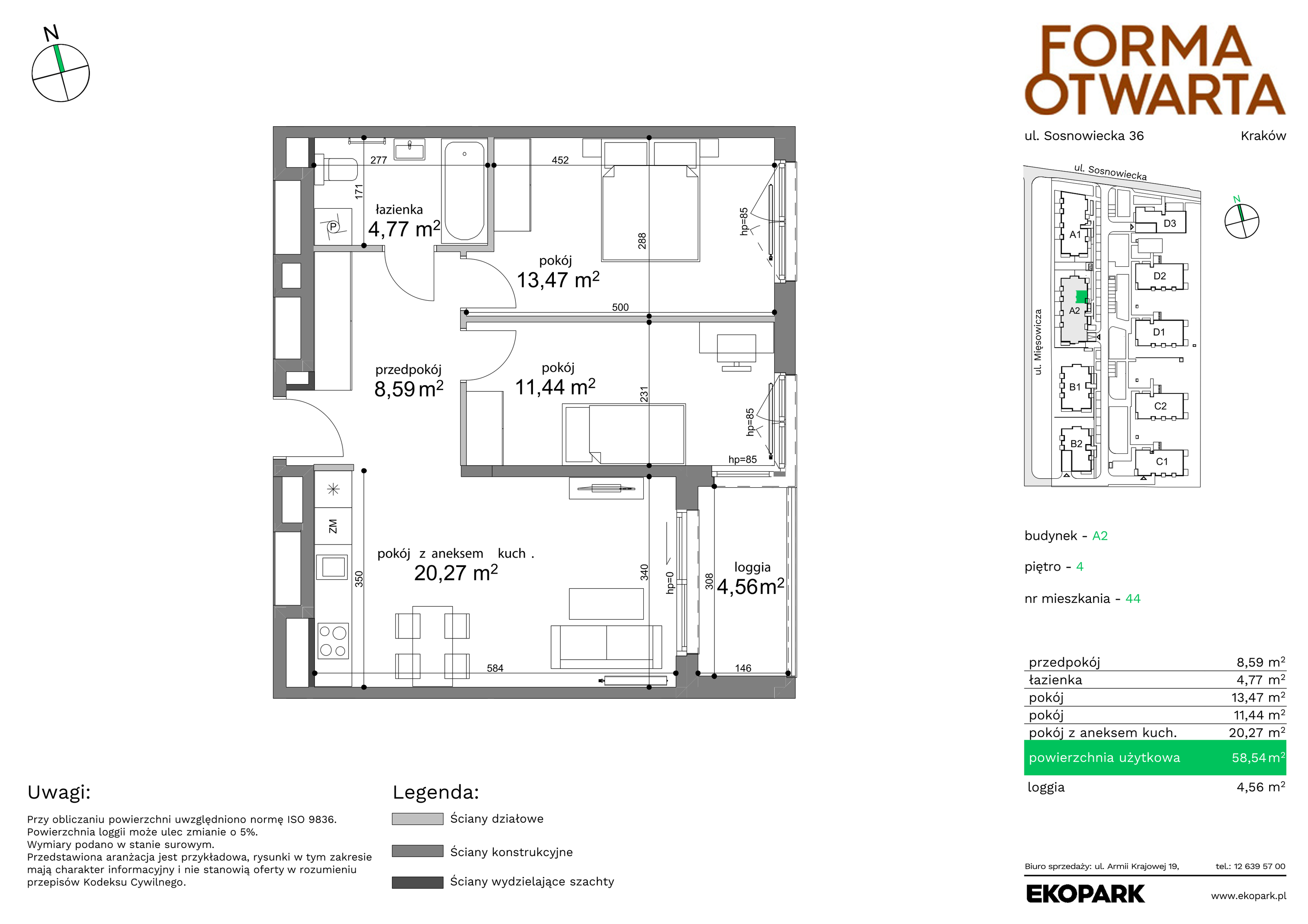 Mieszkanie 58,54 m², piętro 4, oferta nr A2-44, Forma Otwarta, Kraków, Bronowice, Bronowice Wielkie, ul. Sosnowiecka-idx